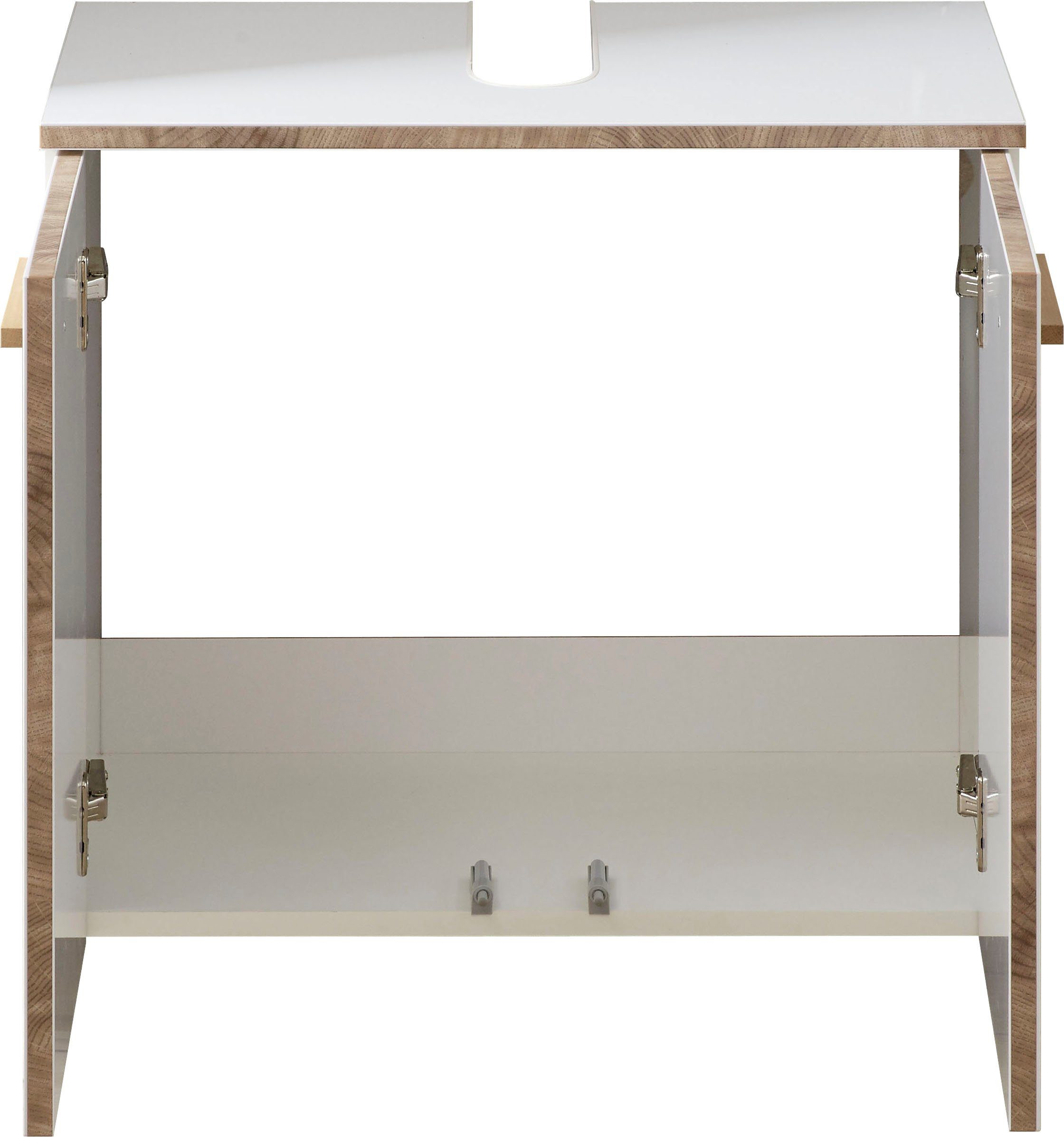 Saphir Wastafelonderkast Quickset 931 Onderkast, 60 cm breed, 2 deuren, wit glans Wastafelonderkast incl. deurdempers, sifonuitsparing, zonder wastafel