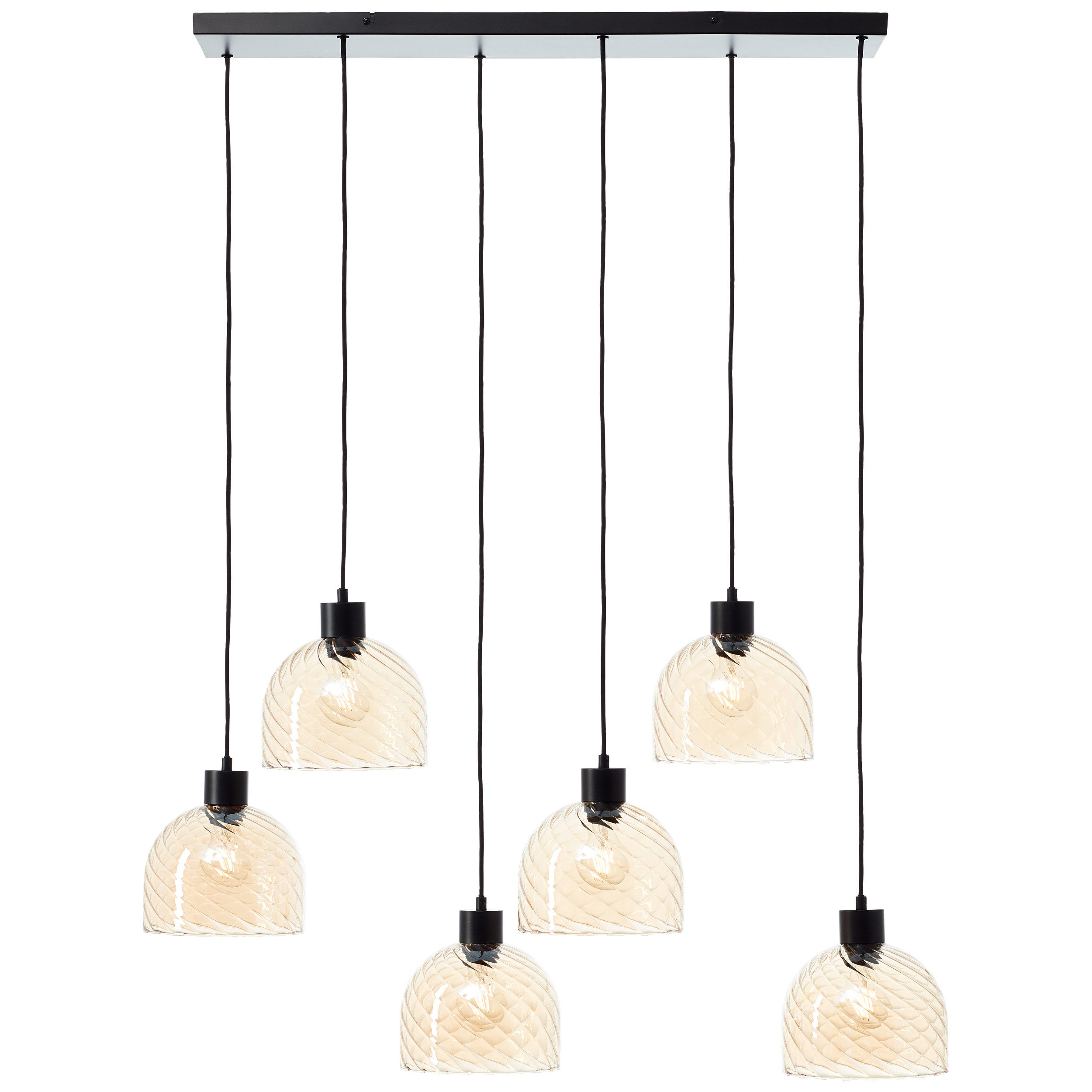 Brilliant Leuchten Hanglamp Casto 150 x 30 x 94 cm, 6 x e27-fitting, inkortbaar, amberkleurige glazen (1 stuk)