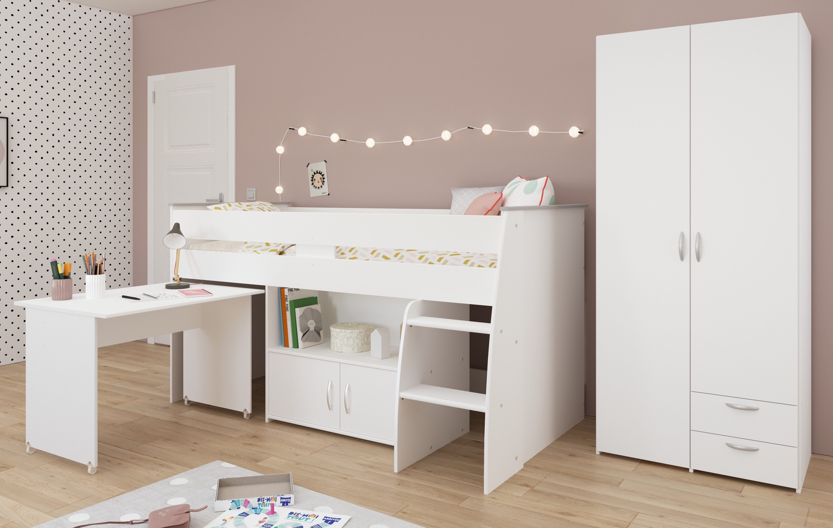 Parisot Tienerkamerset Reverse 12 veel opbergruimte, ruimtebesparend, bureau en commode geïntegreerd (2-delig)