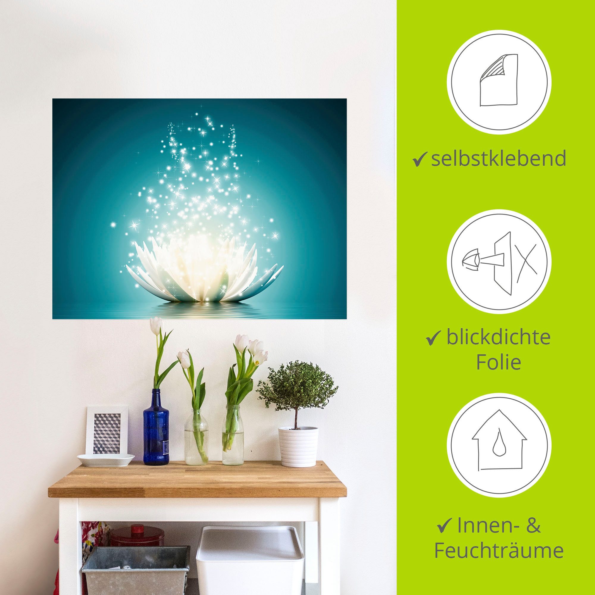 Artland Artprint Magie van de lotusbloem als artprint van aluminium, artprint voor buiten, artprint op linnen, poster, muursticker