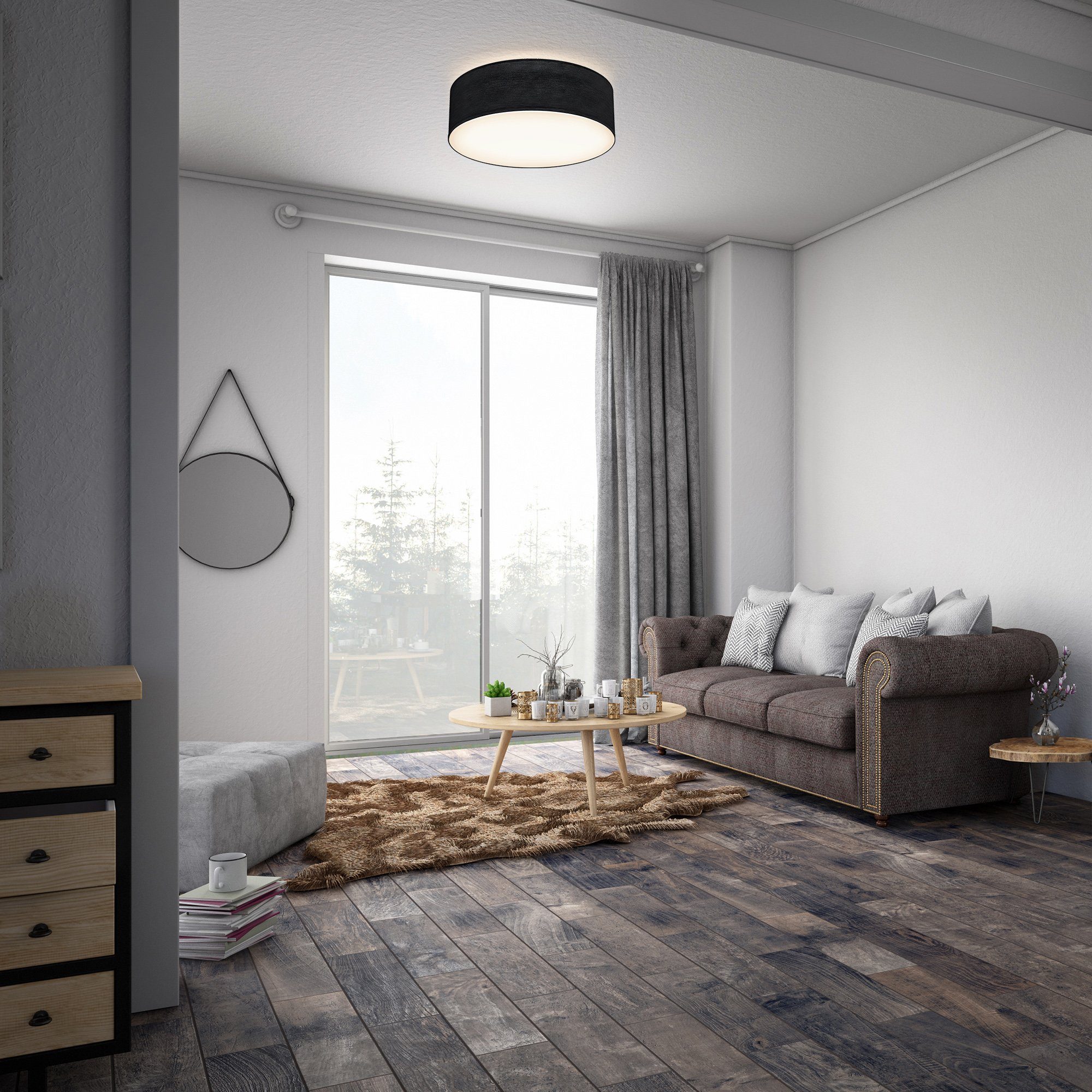 B.K.Licht Plafondlamp BK_SD1216 Plafondlamp, stoffen kap Ø30cm, kantoorlamp, zwart E27-fitting, zonder lichtbron (max. 40W), stoffen plafondlamp (1 stuk)