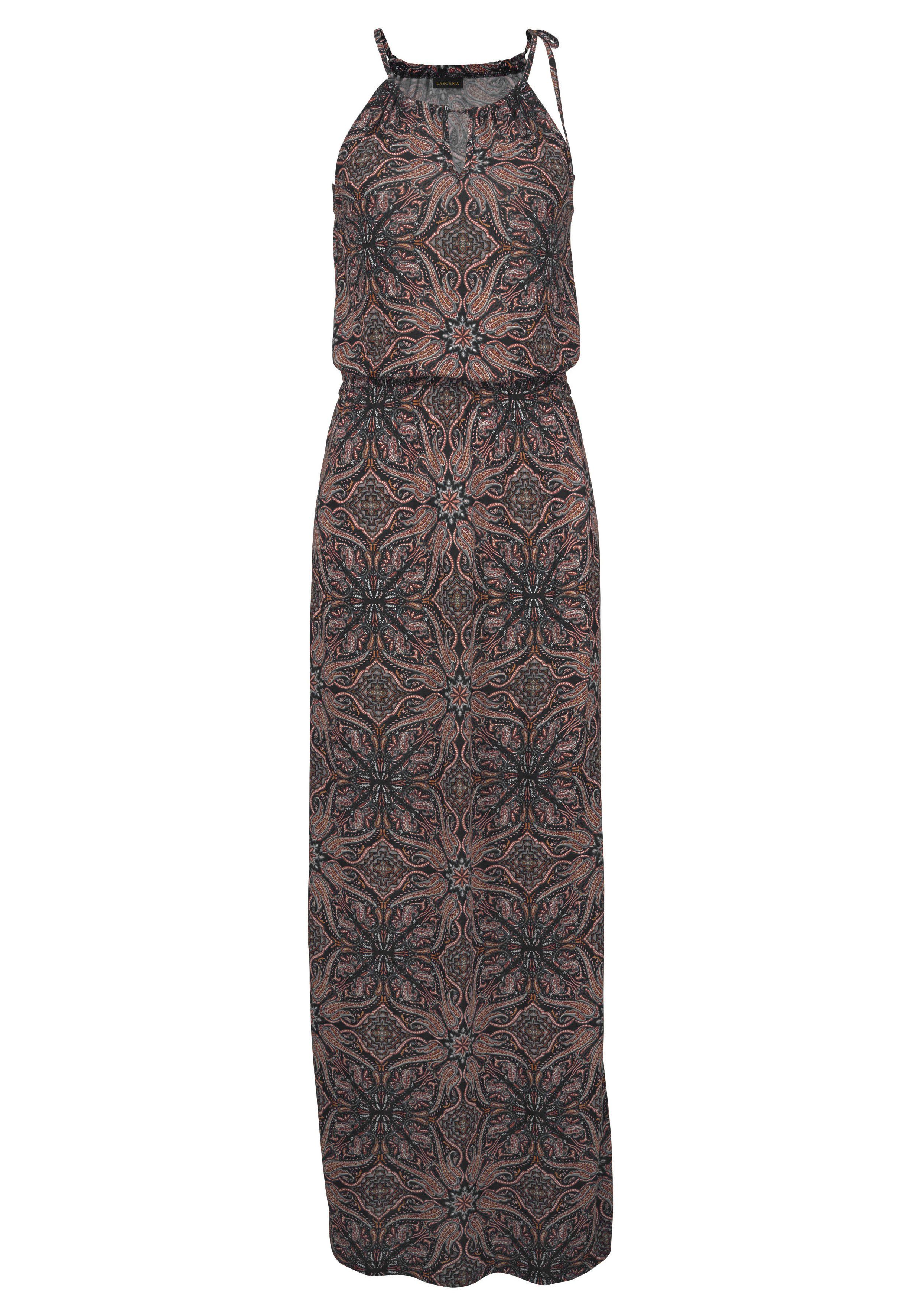 Lascana Maxi-jurk met modieuze halslijn met all-over print, zomerjurk, strandjurk