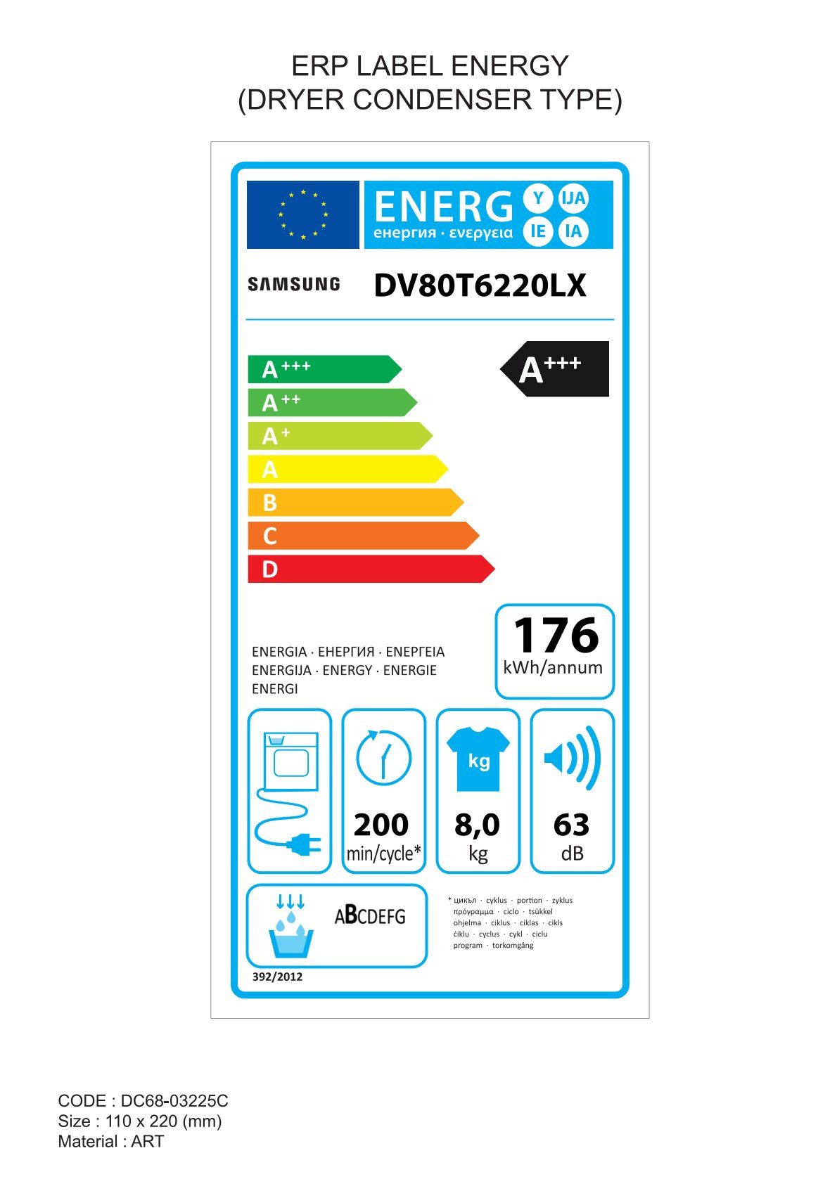 Samsung Warmtepompdroger DV80T6220LX/S2, 8 kg, Kreukbescherming