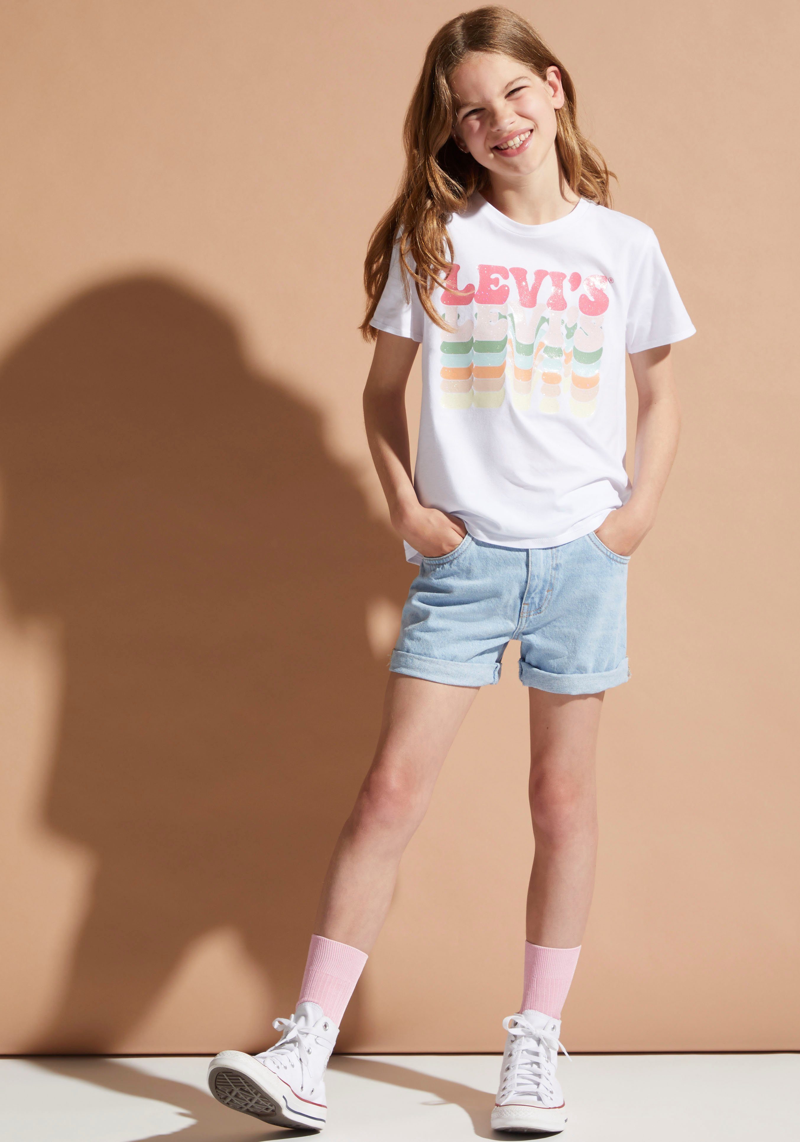 Levis Levi's Kids T-shirt met logo wit multi Meisjes Katoen Ronde hals Logo 164