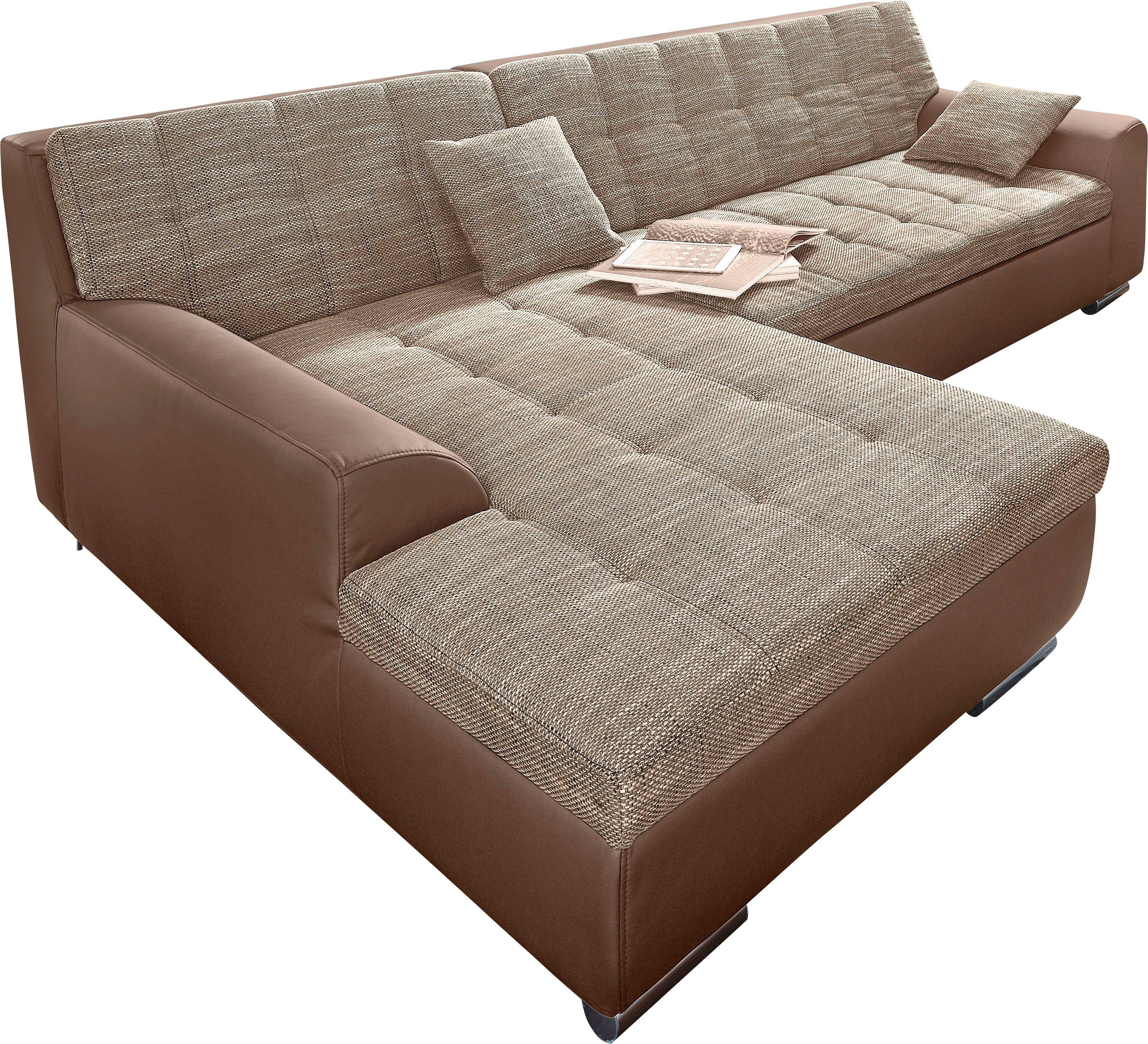 DOMO collection Hoekbank Treviso veel bekledingen, ook in cord, L-vorm, B/D/H: 267/80/83 cm optioneel met slaapbank functie, incl. sierkussens, hoogwaardig doorgestikt patroon