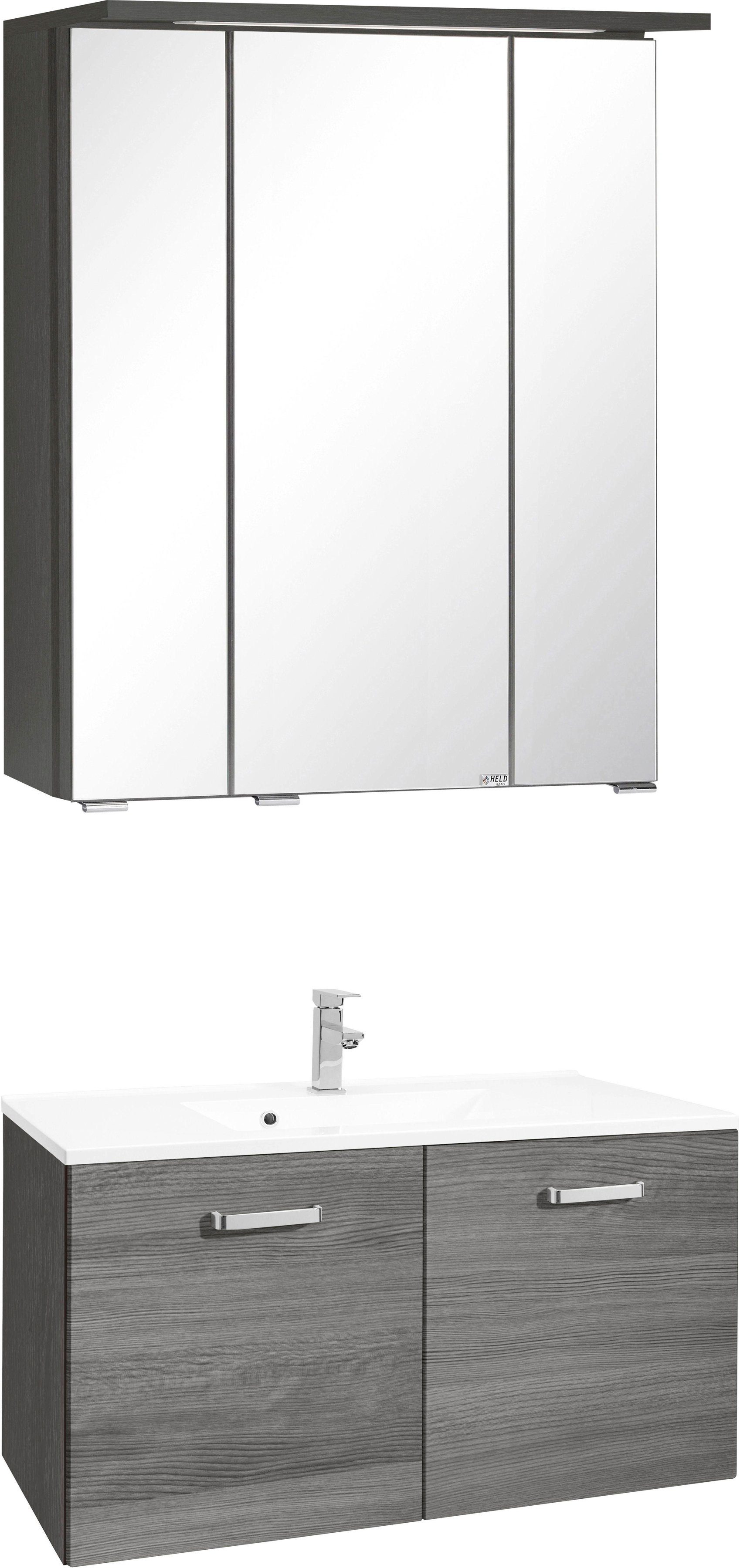 welltime Badkamerserie Ravenna Breedte 80 cm, badkamer-onderkast met 2 deuren (2-delig) badmeubelsets grijs