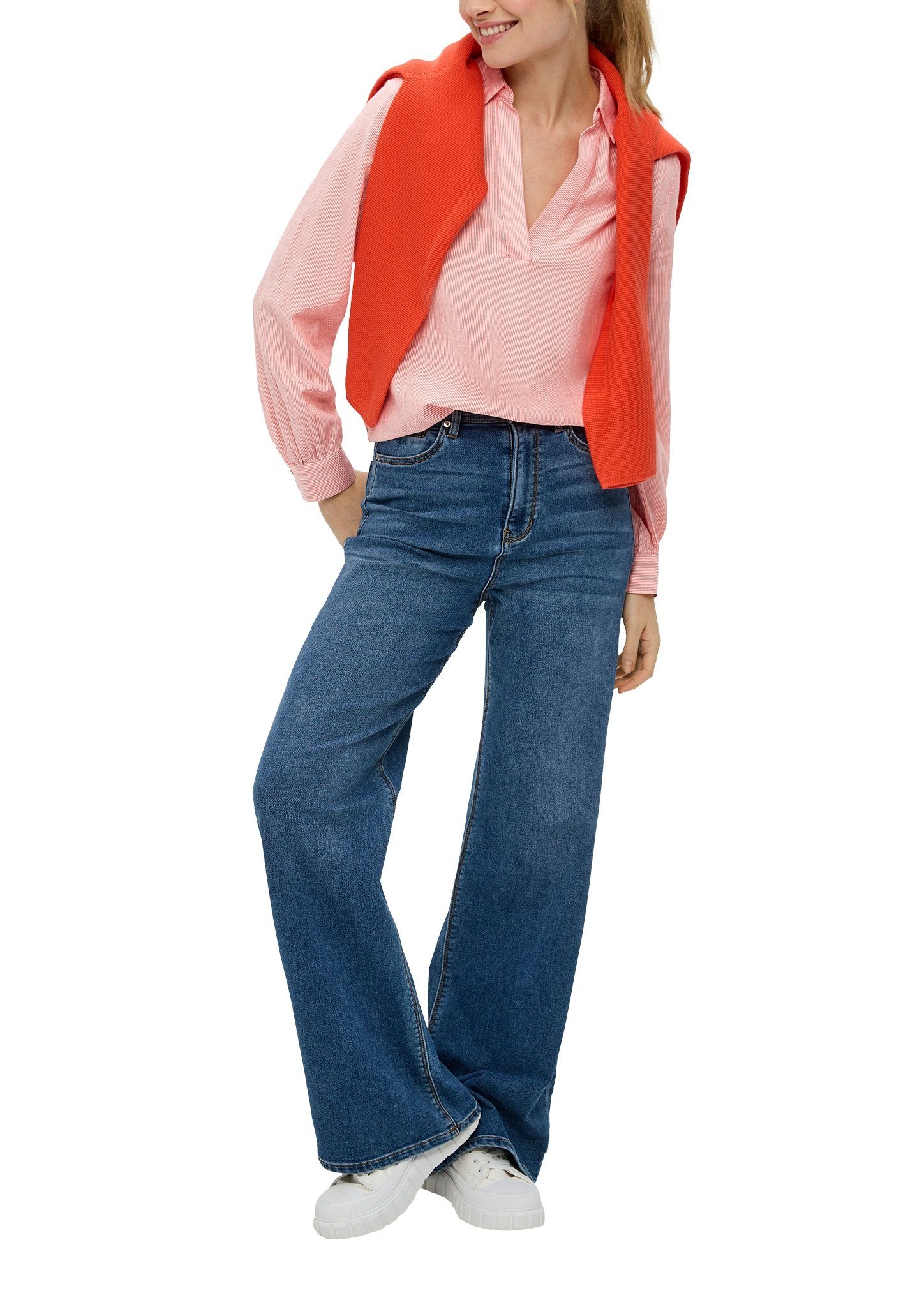 s.Oliver Overhemdblouse in streep-patroon en met v-halslijn