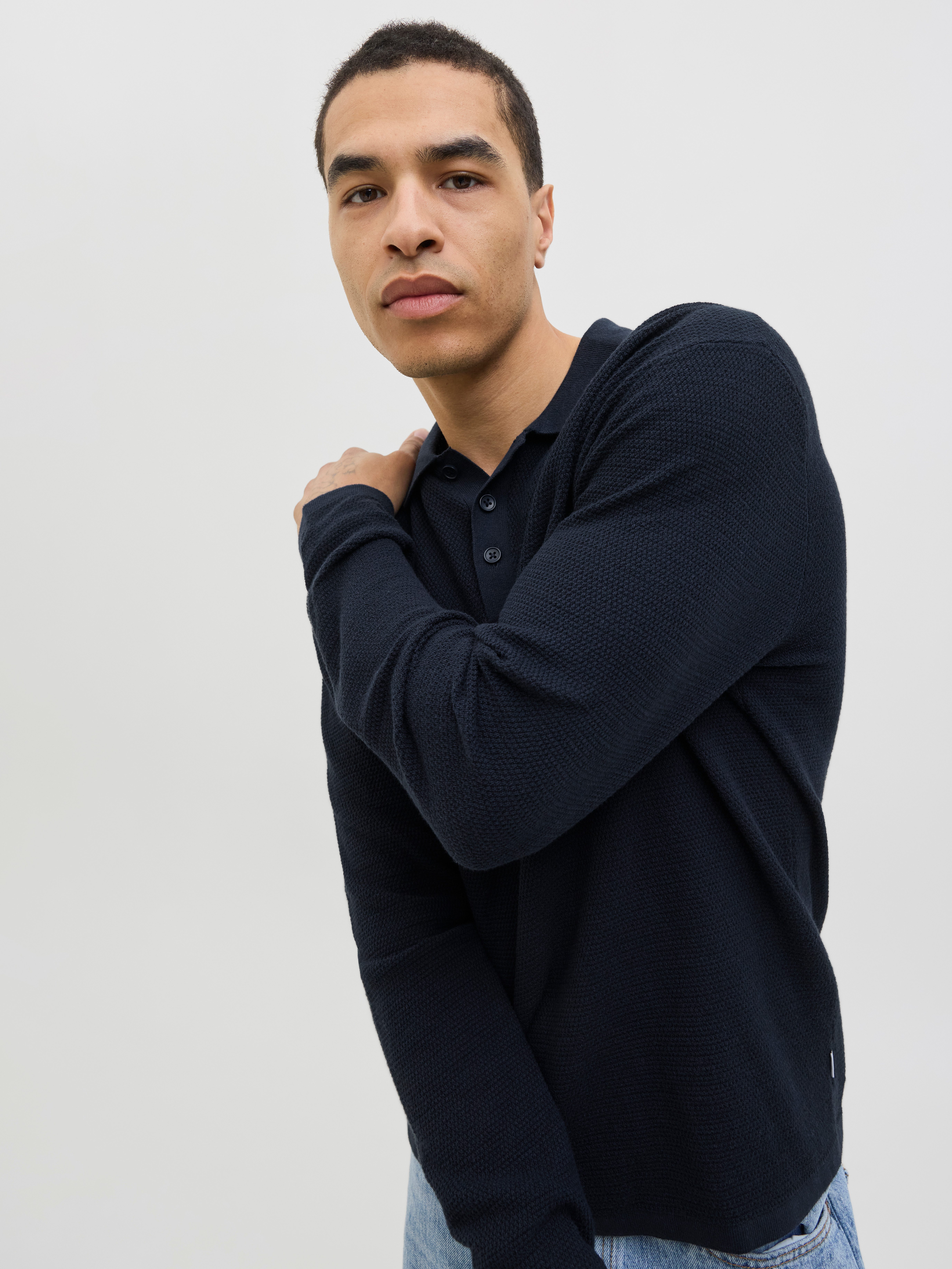 Jack & Jones Gebreide trui JJEGEORGE KNIT POLO LS SN