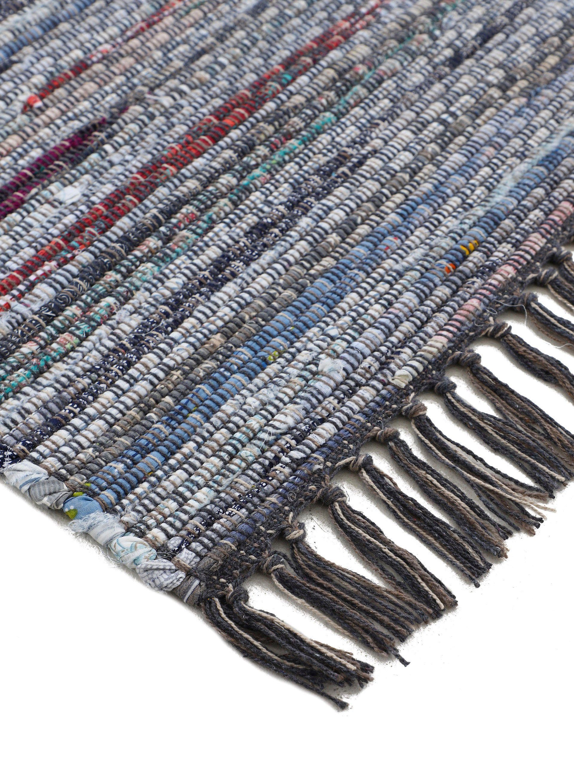 carpetfine Vloerkleed Kelim Chindi, omkeerbaar tapijt handgeweven, patchwork tapijt met franjes, ook verkrijgbaar in loperformaten