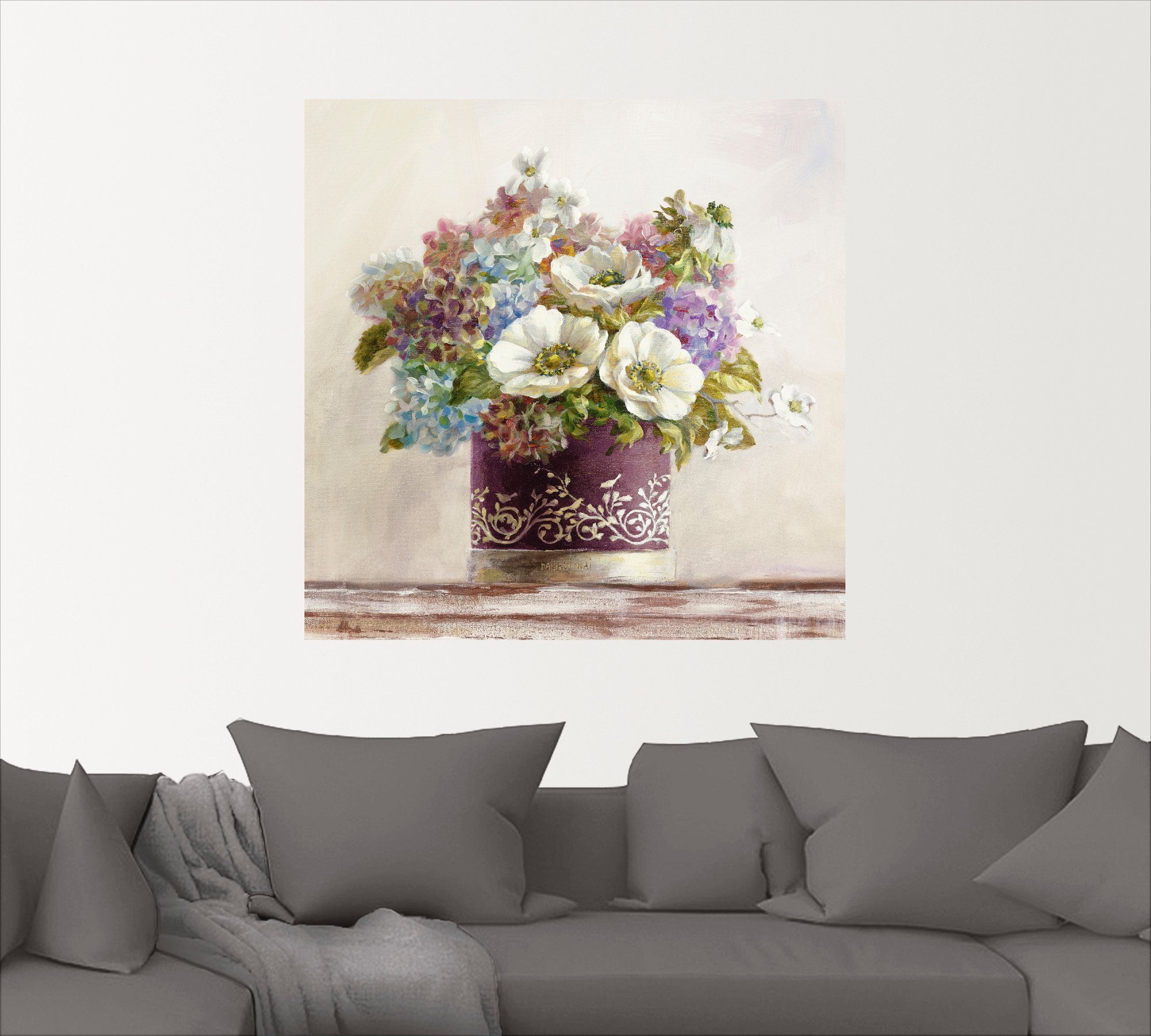Artland Artprint Anemonen in Auberginer hoedendoos als artprint op linnen, poster, muursticker in verschillende maten