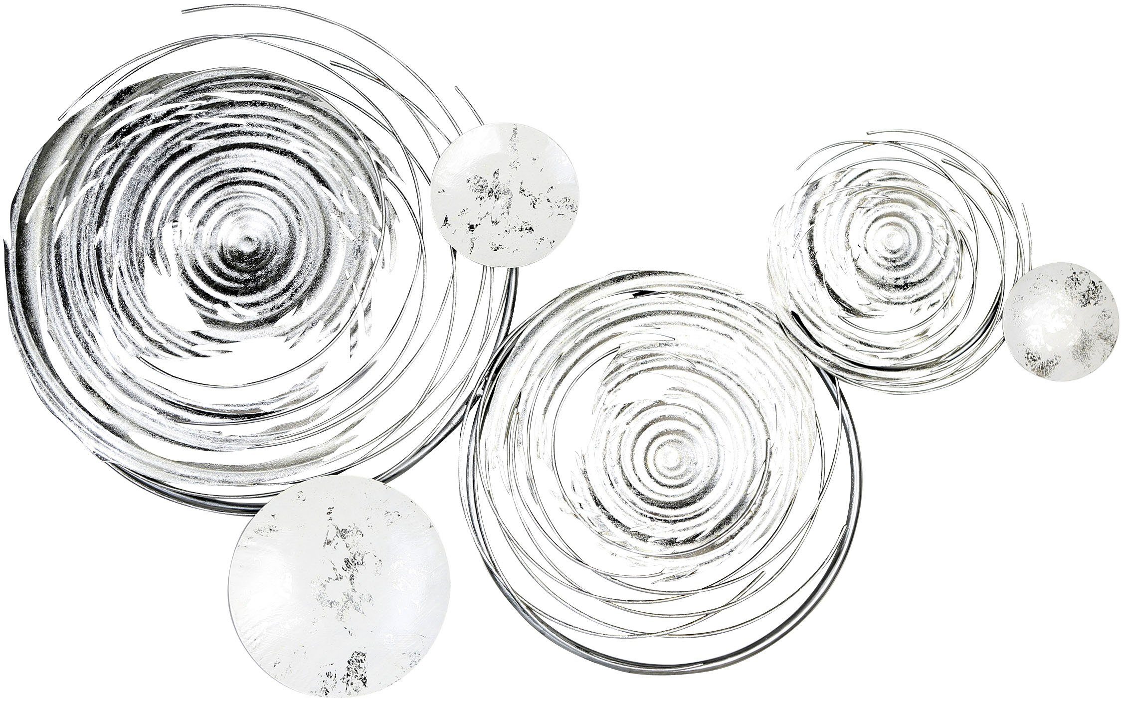 GILDE Sierobject voor aan de wand Wandreliëf Circles, wit/zilver van metaal, decoratief in eetkamer & woonkamer (1 stuk)