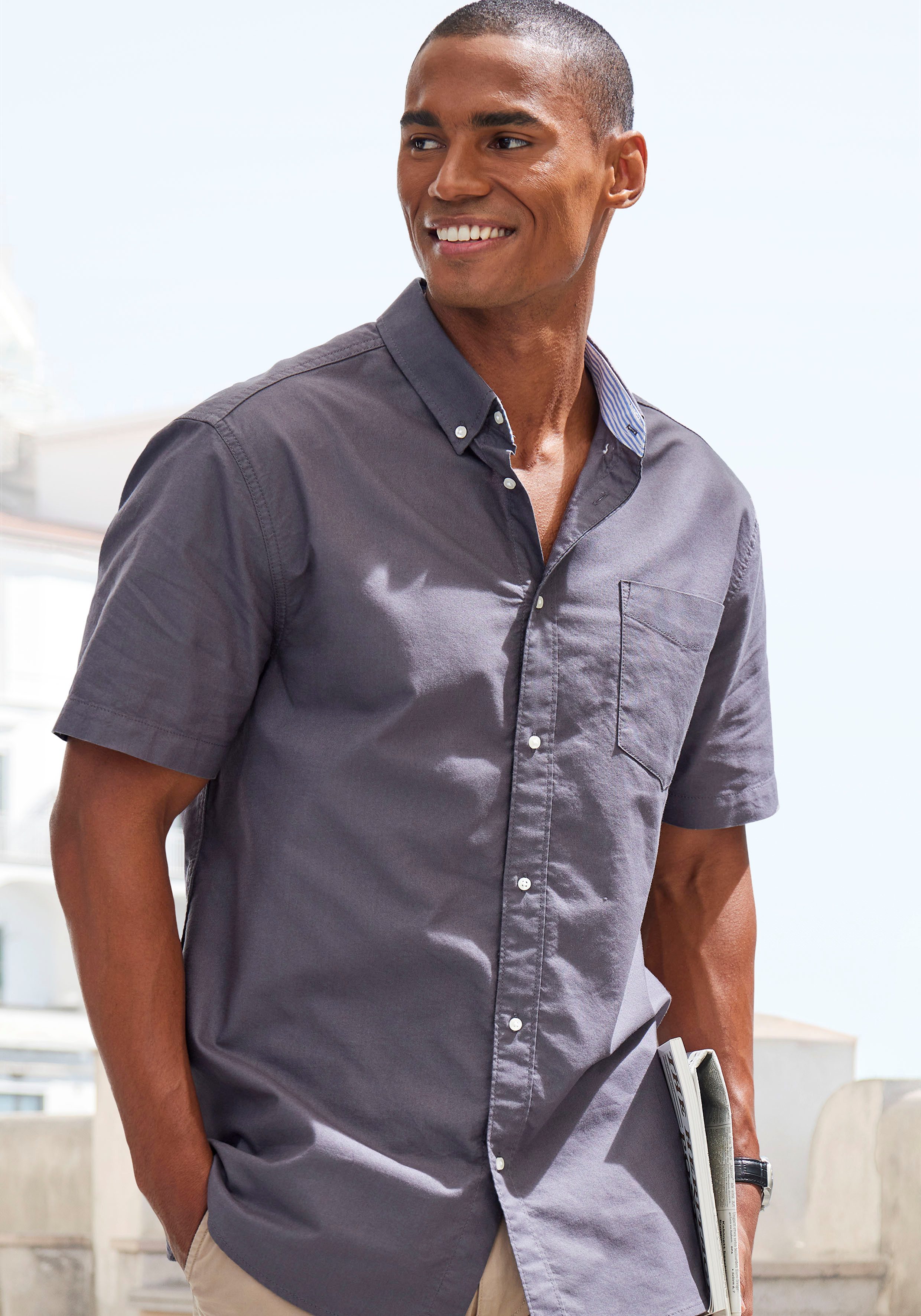 H.I.S Overhemd met korte mouwen Regular fit met button-down kraag, 100% katoen