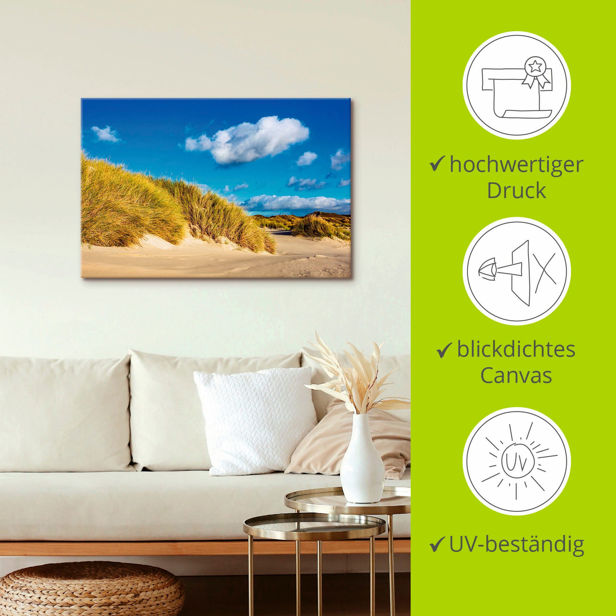 Artland Artprint op linnen Landschap met duinen eiland Amrum