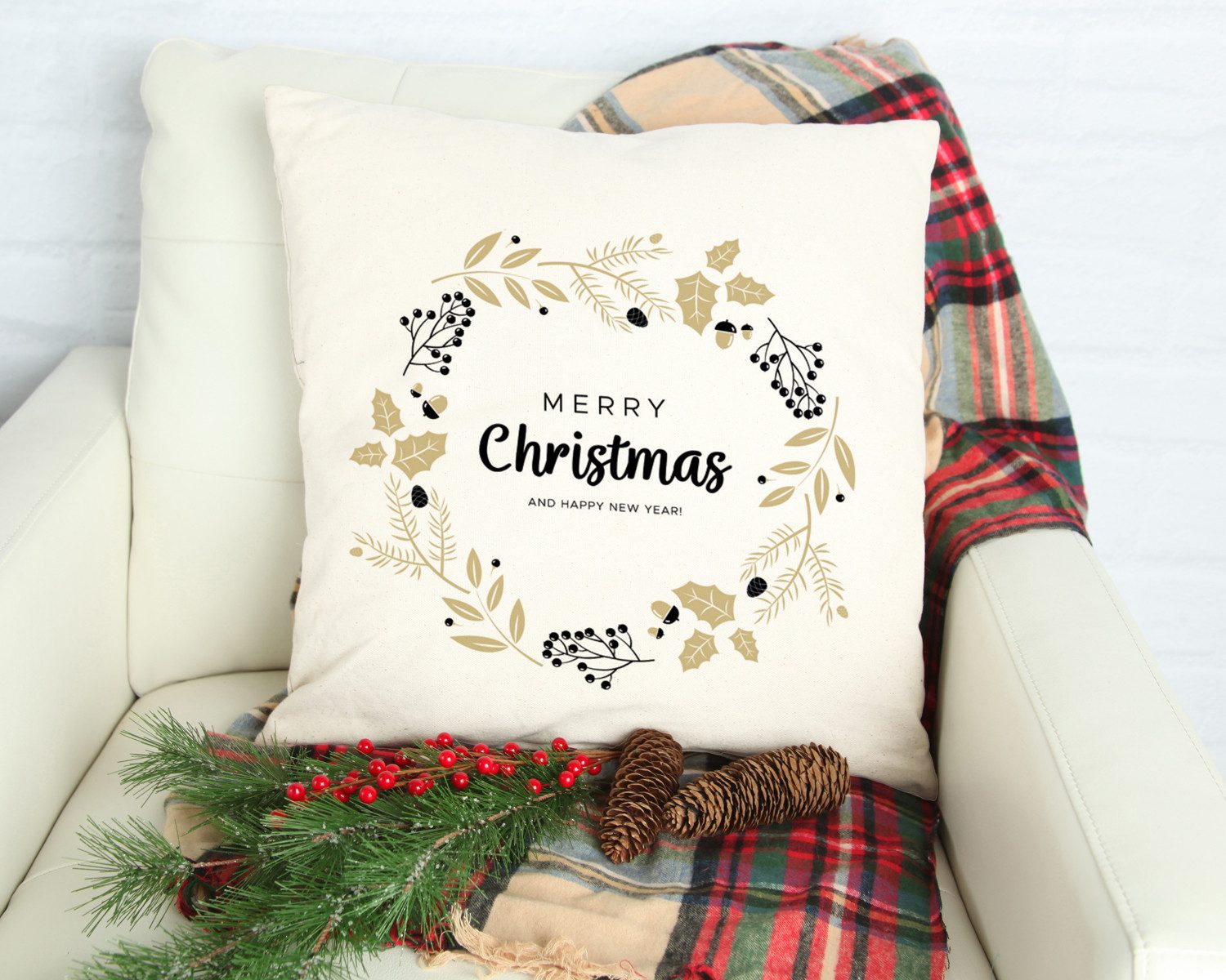 queence Sierkussen Carolina Kussenhoes, Vrolijk Kerstfeest, wit, kerstmotief, feestelijk, winterachtig (1 stuk)