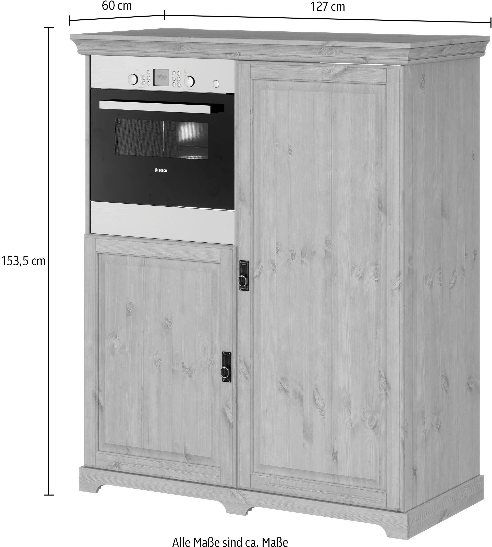 Home affaire Oven-/koelkastombouw Rügen Breedte 127 cm, massief grenen, nis voor koelkast