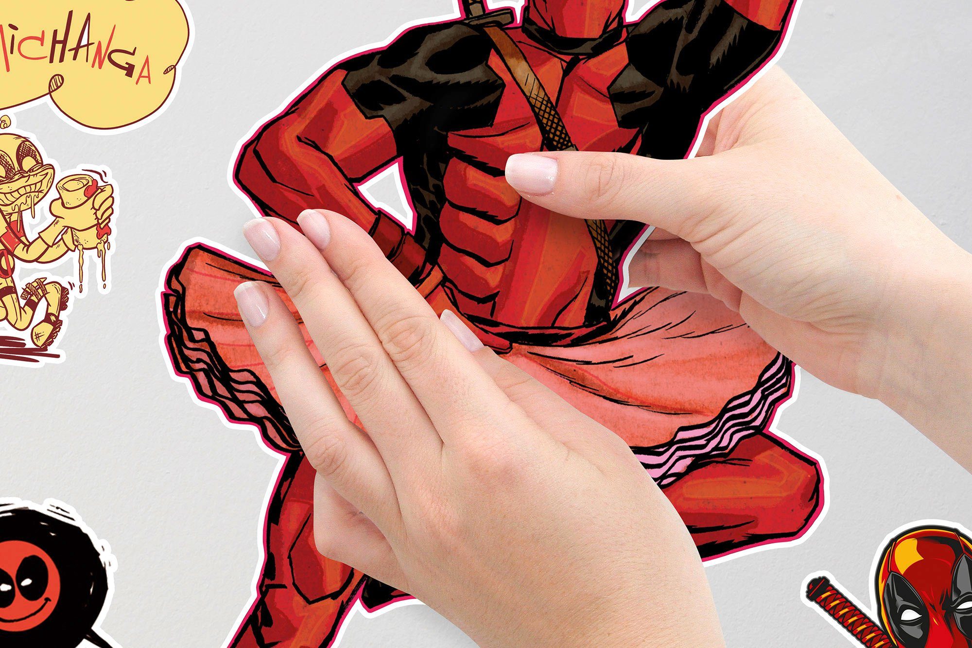 Komar Wandfolie Deadpool Derppool - afm. 50 x 70 cm zelfklevend, wandstickers, kinderkamer (10-delig)