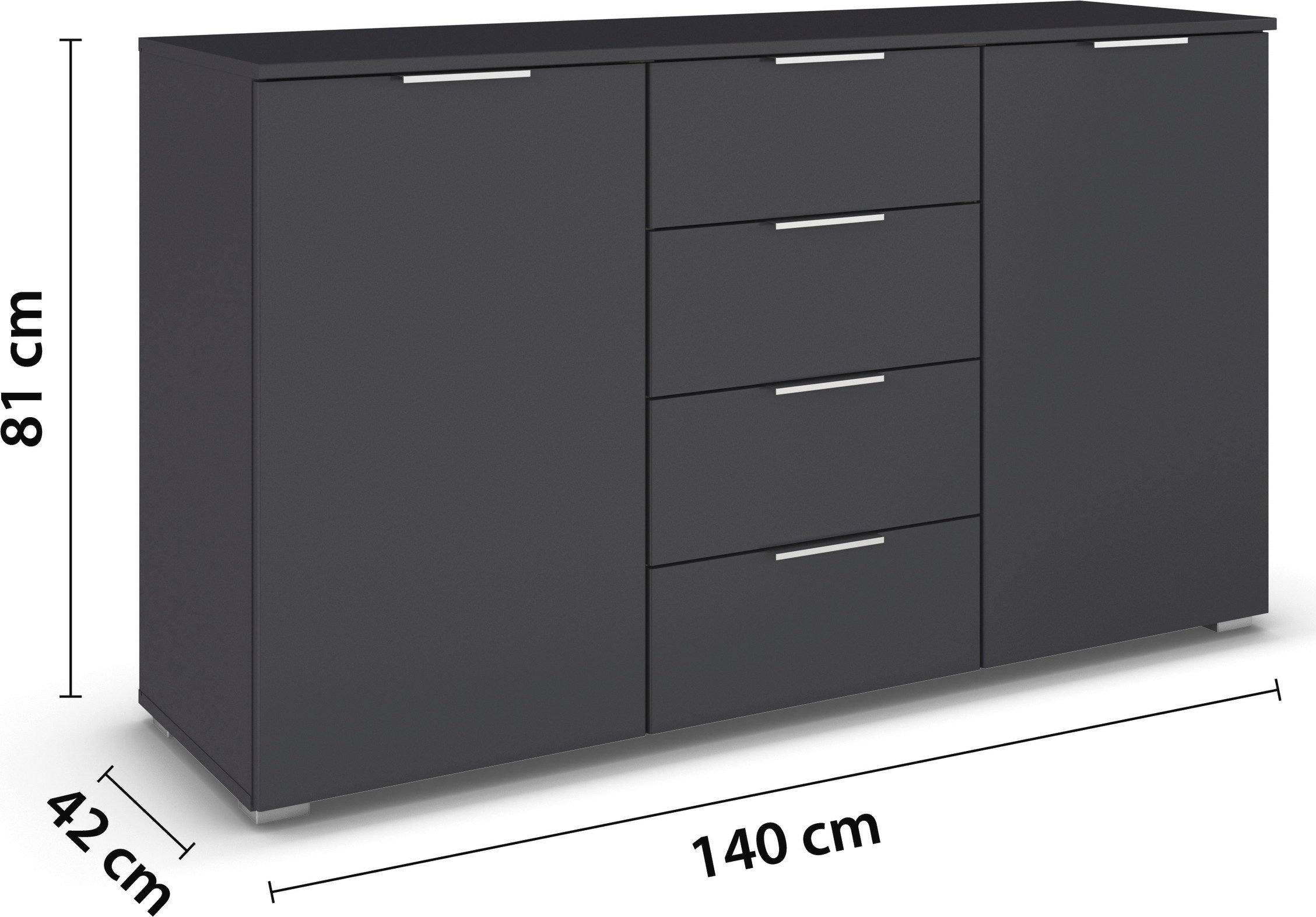 rauch Kast met laden en deuren Sideboard AGORDO met decor- of hoogglansfront met 4 lades en 2 deuren en metalen grepen made in germany