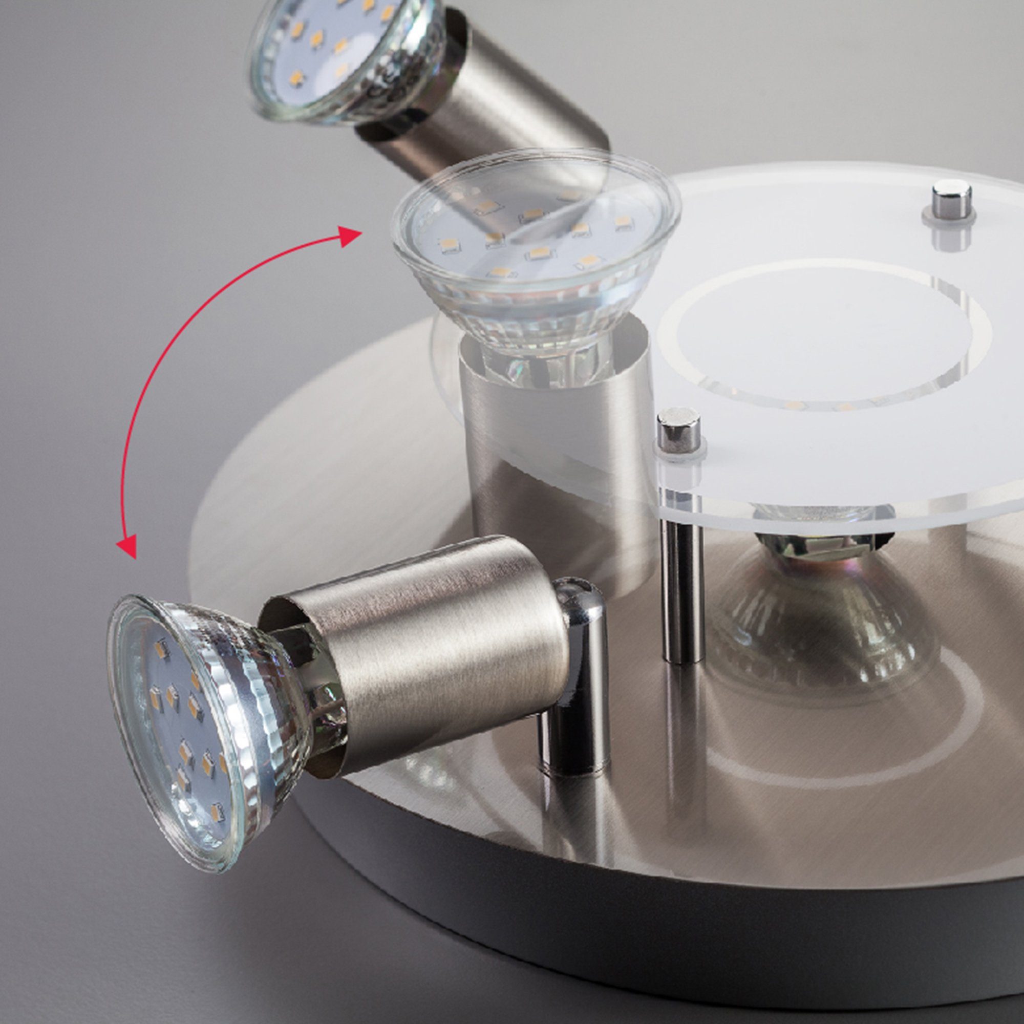 B.K.Licht LED plafondspot LED plafondlamp, rond, metaal, glas, spot, GU10, incl. 3W 250lm