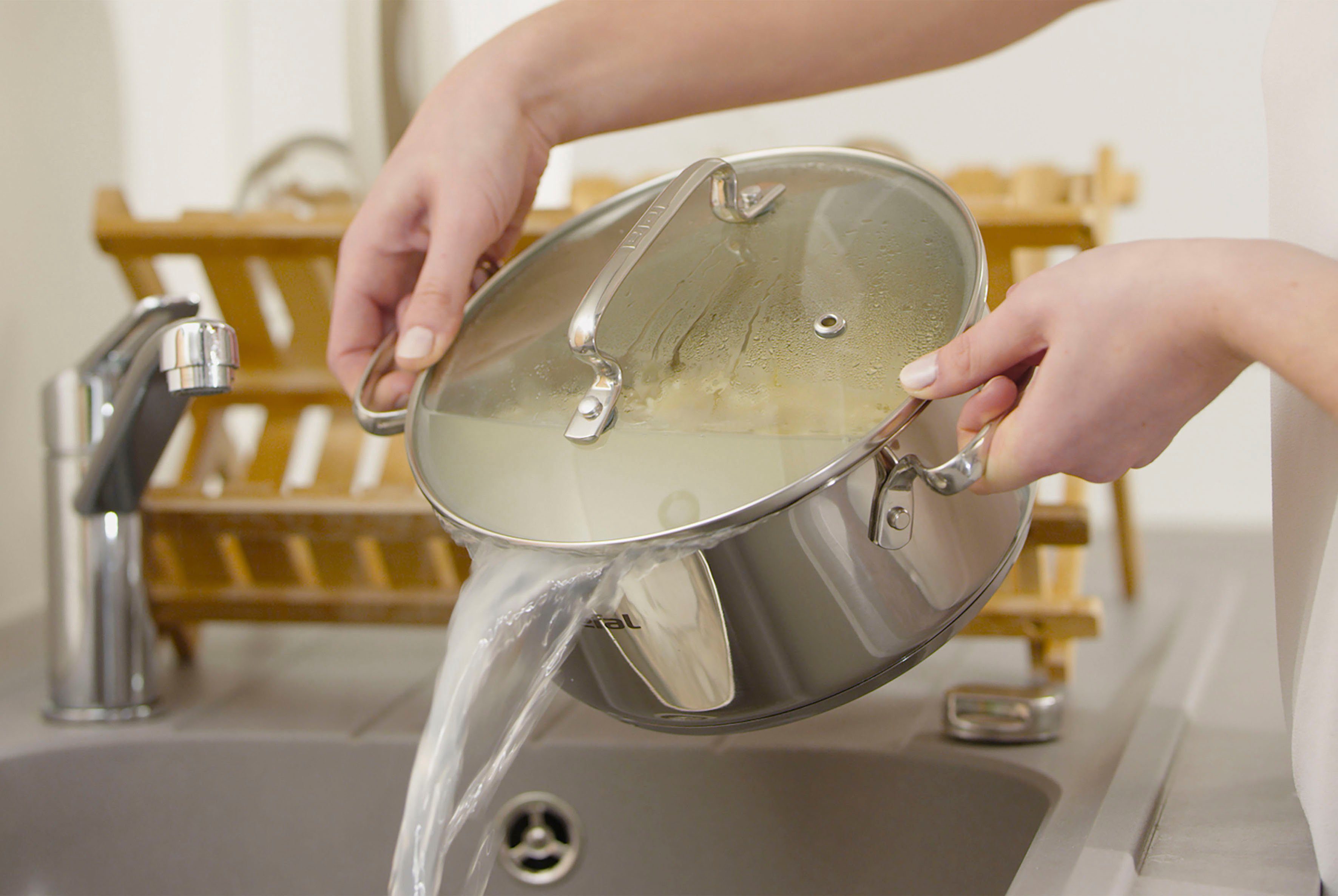 Tefal Kookpan Duetto+ hoogglans gepolijst, glazen deksel met zeeffunctie