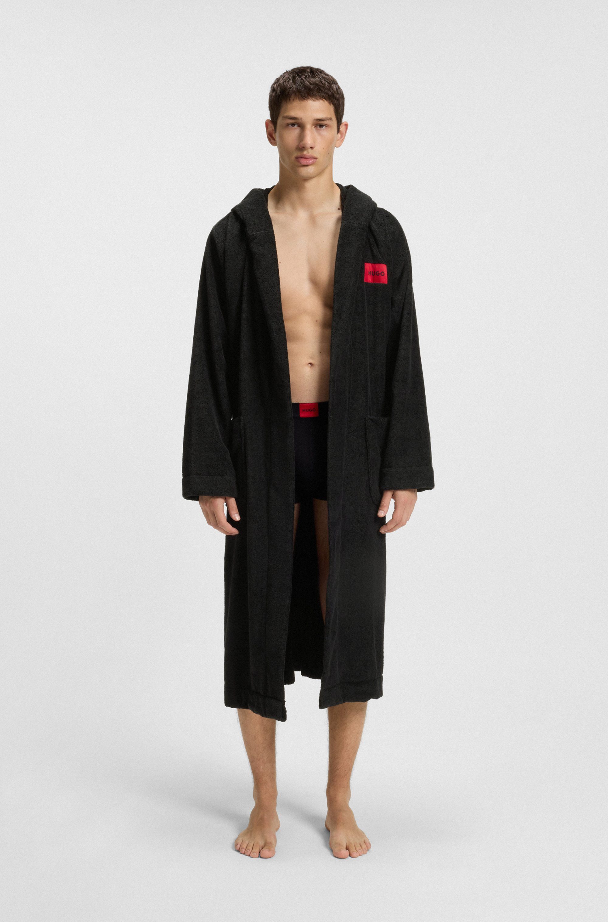HUGO underwear Badjas Terry Gown Hooded met capuchon & contrasterend logo