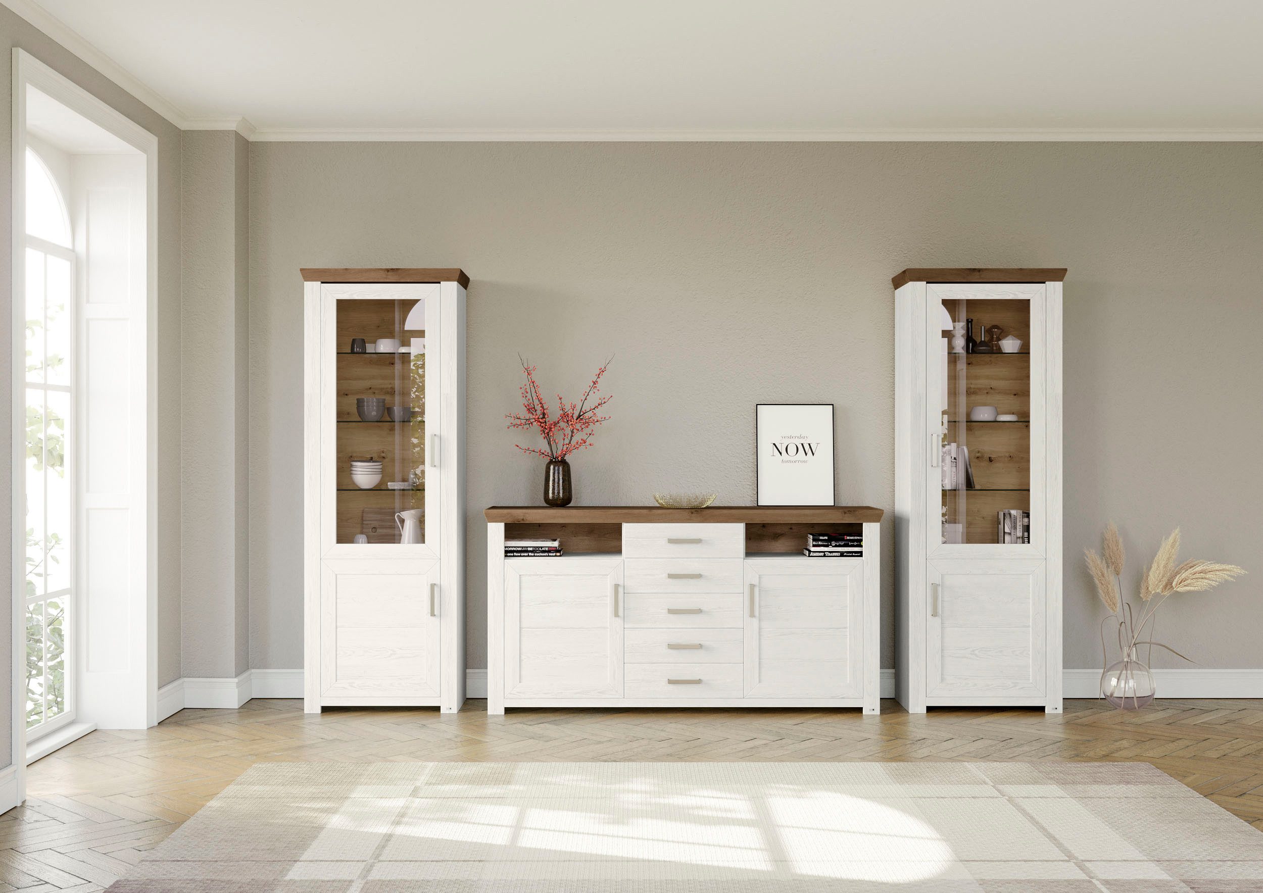 set one by Musterring Wandmeubel York Combinatie 05, in 3 kleurvarianten, totale breedte 354 cm (set, 3-delig) tv-wandmeubels wit