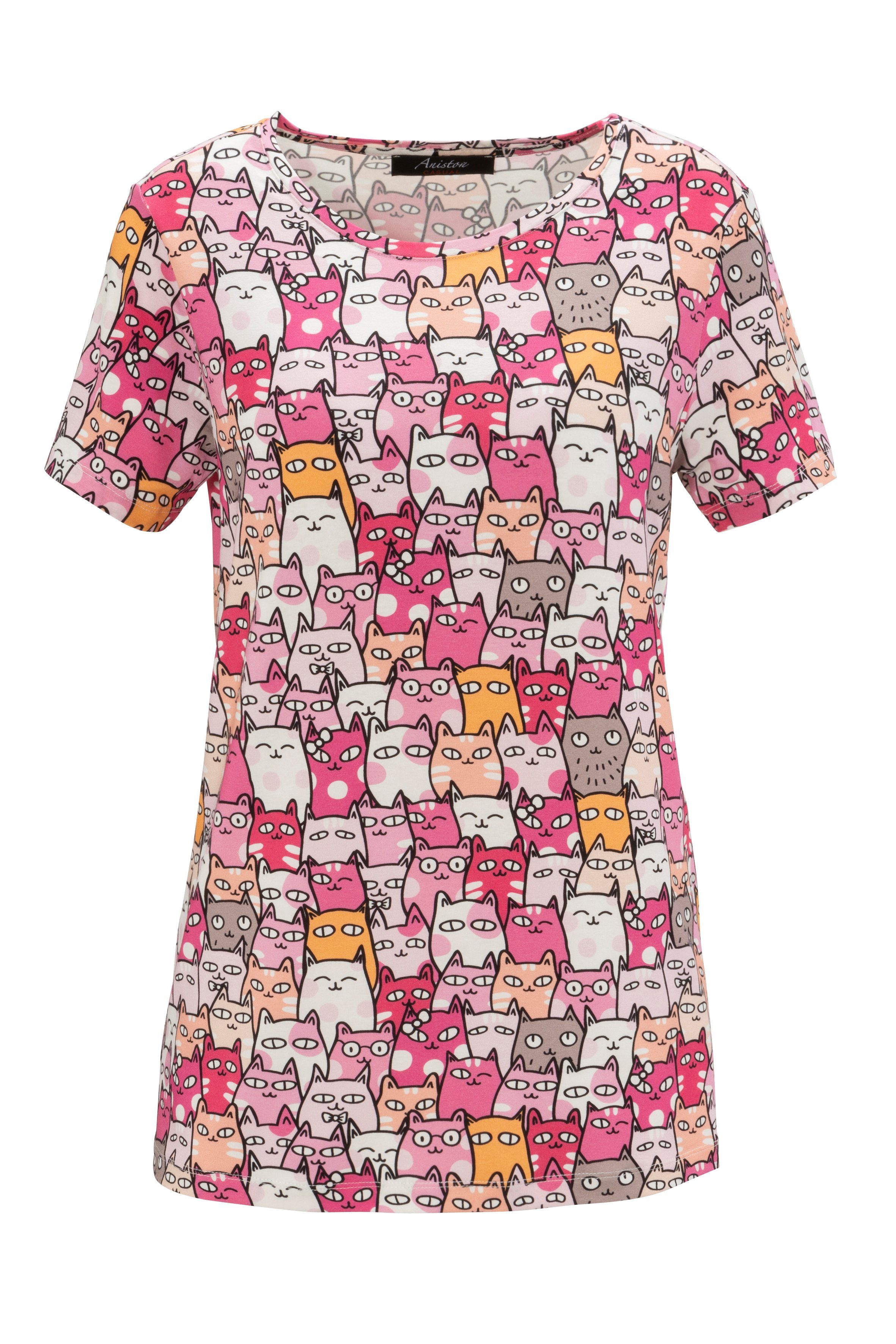 Aniston CASUAL T-shirt all-over print met kleurrijke schattige kittens nieuwe collectie