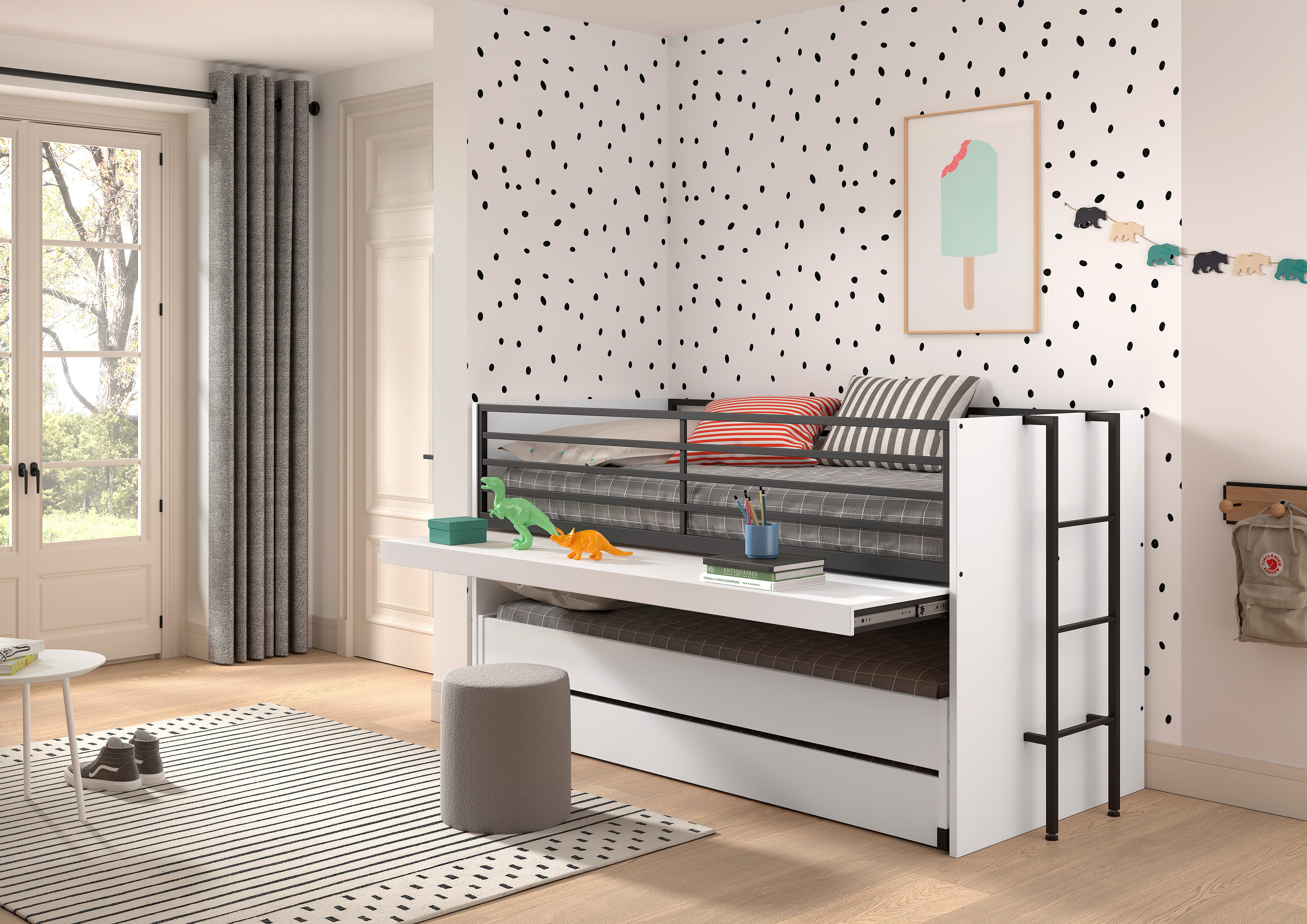 Home affaire Stapelbed voor kleine ruimtes, 2 ligplaatsen, bedlade, inclusief bureau, decor