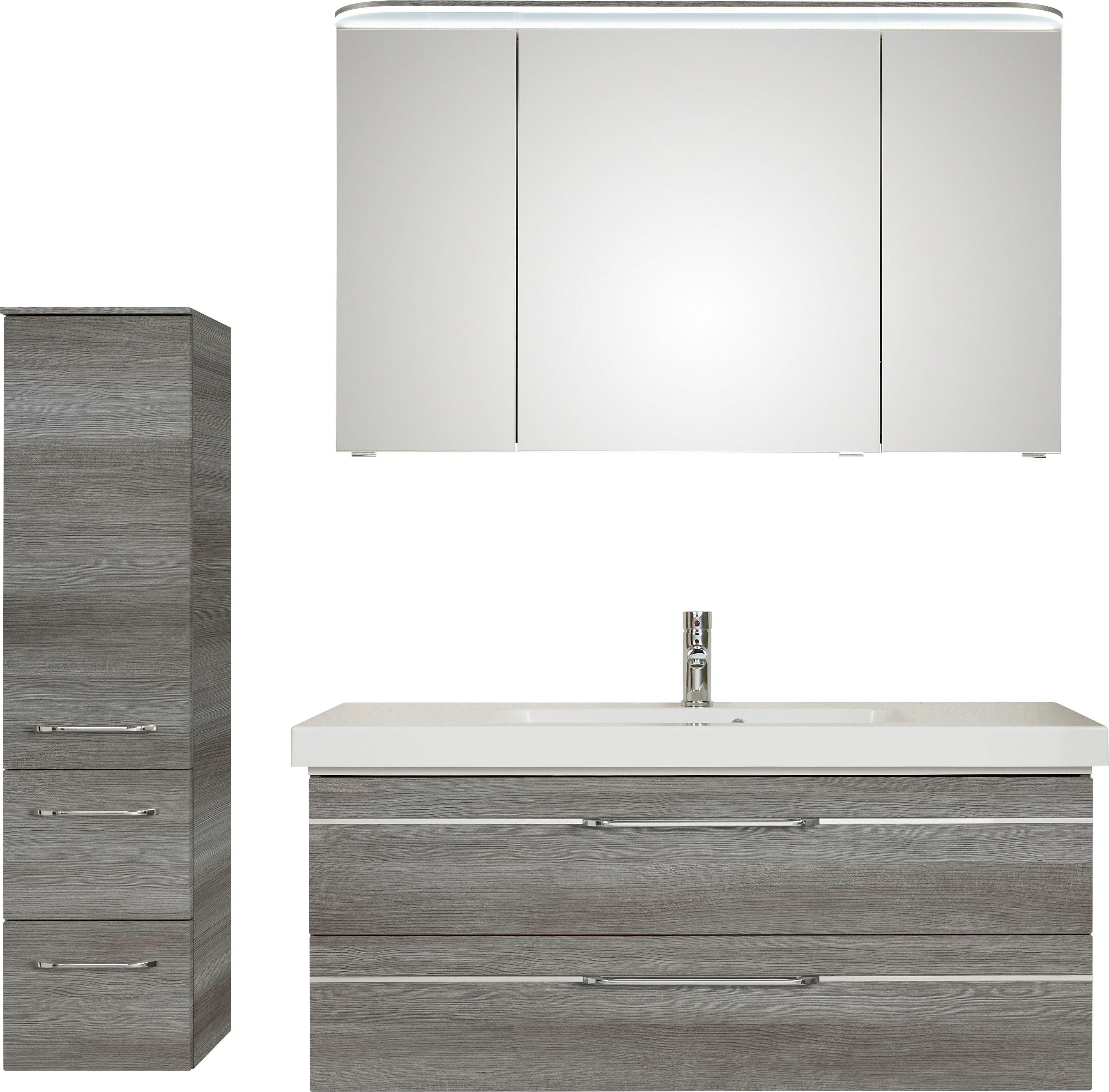 Saphir Badkamerserie Balto Sprint 3-teilig, Mineralmarmor-Waschtisch mit LED-Spiegelschrank