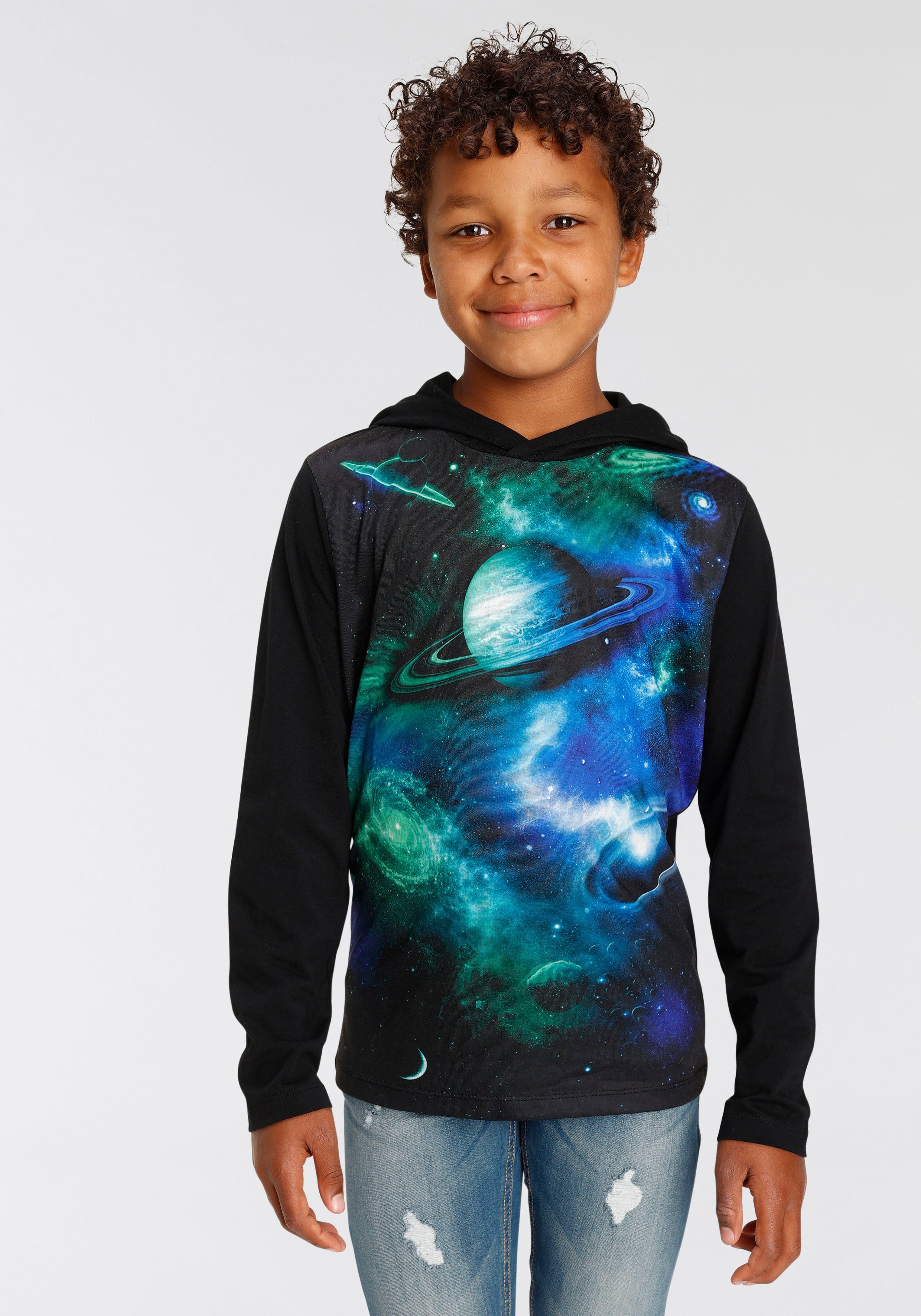 KIDSWORLD Capuchonshirt UNIVERSUM Lange mouwen, basic pasvorm, met trendy print, van jersey stof