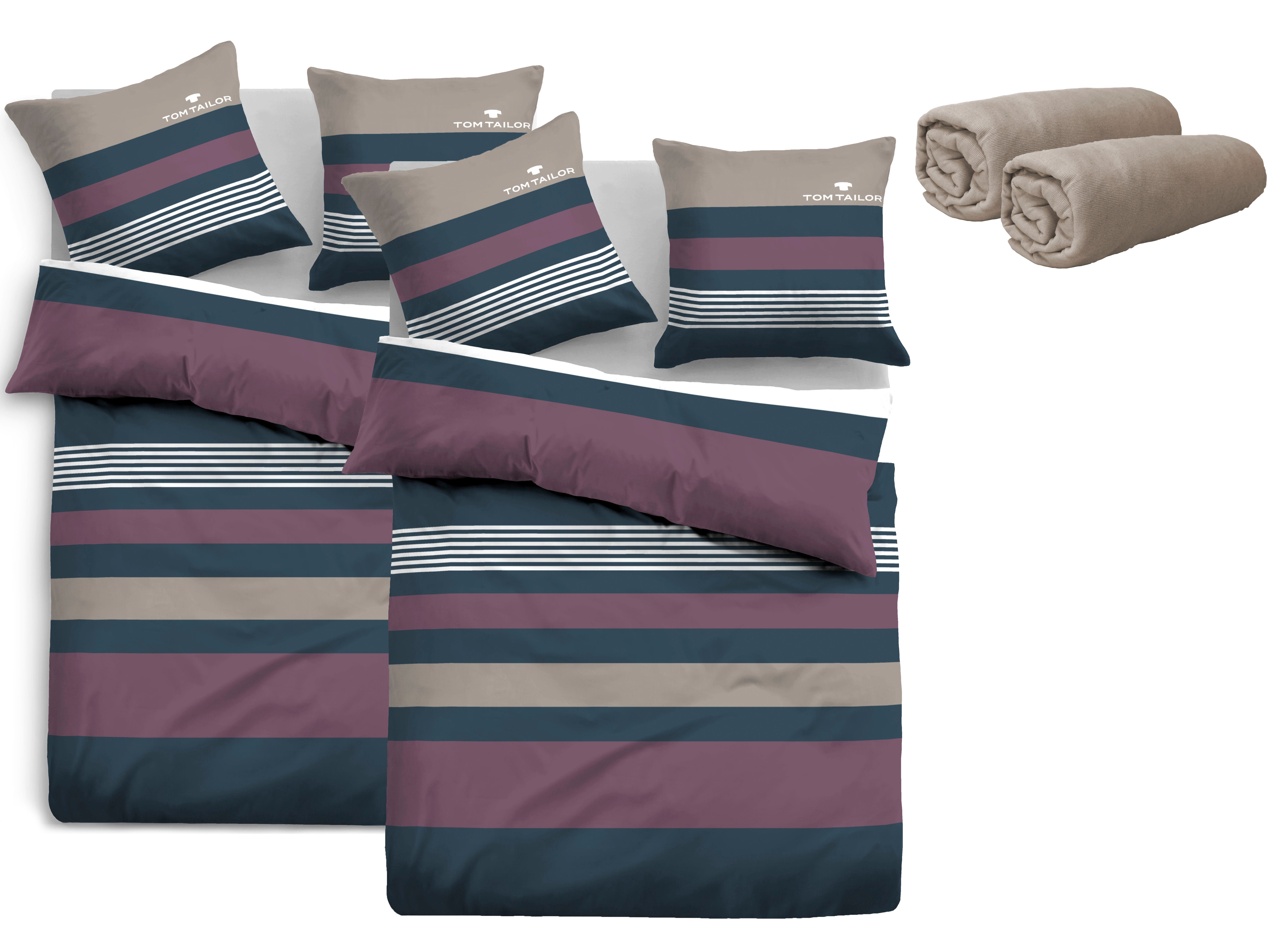 TOM TAILOR HOME Overtrekset Carl in mt. 135x200 of 155x220 cm met gratis geschenk: hoeslaken, 100% katoen, met ritssluiting dekbedovertrekken maat 2x