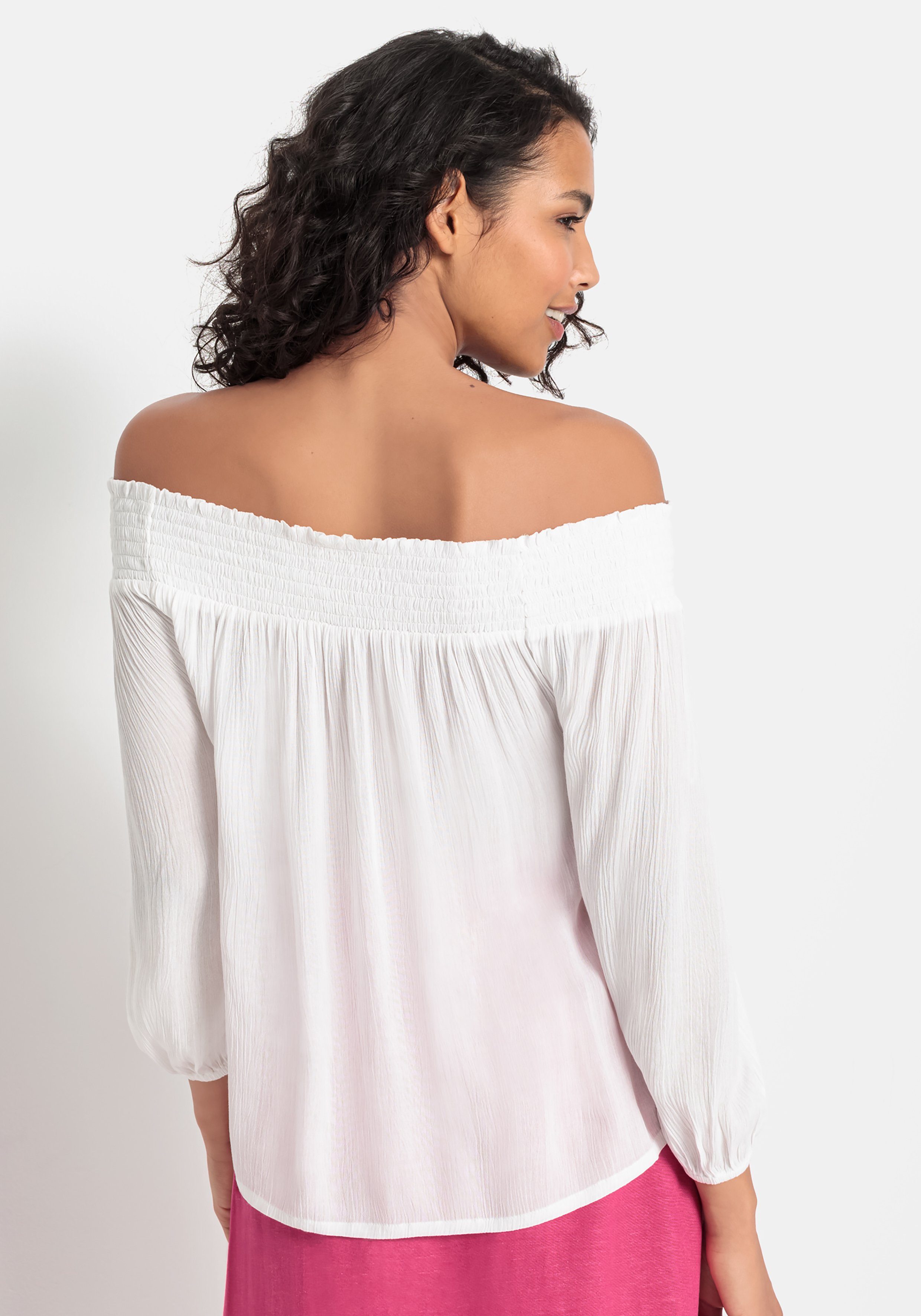 Lascana Blouse met carmenhals in een lichte gekreukte crinkle look, damesblouse, off-the-shoulder