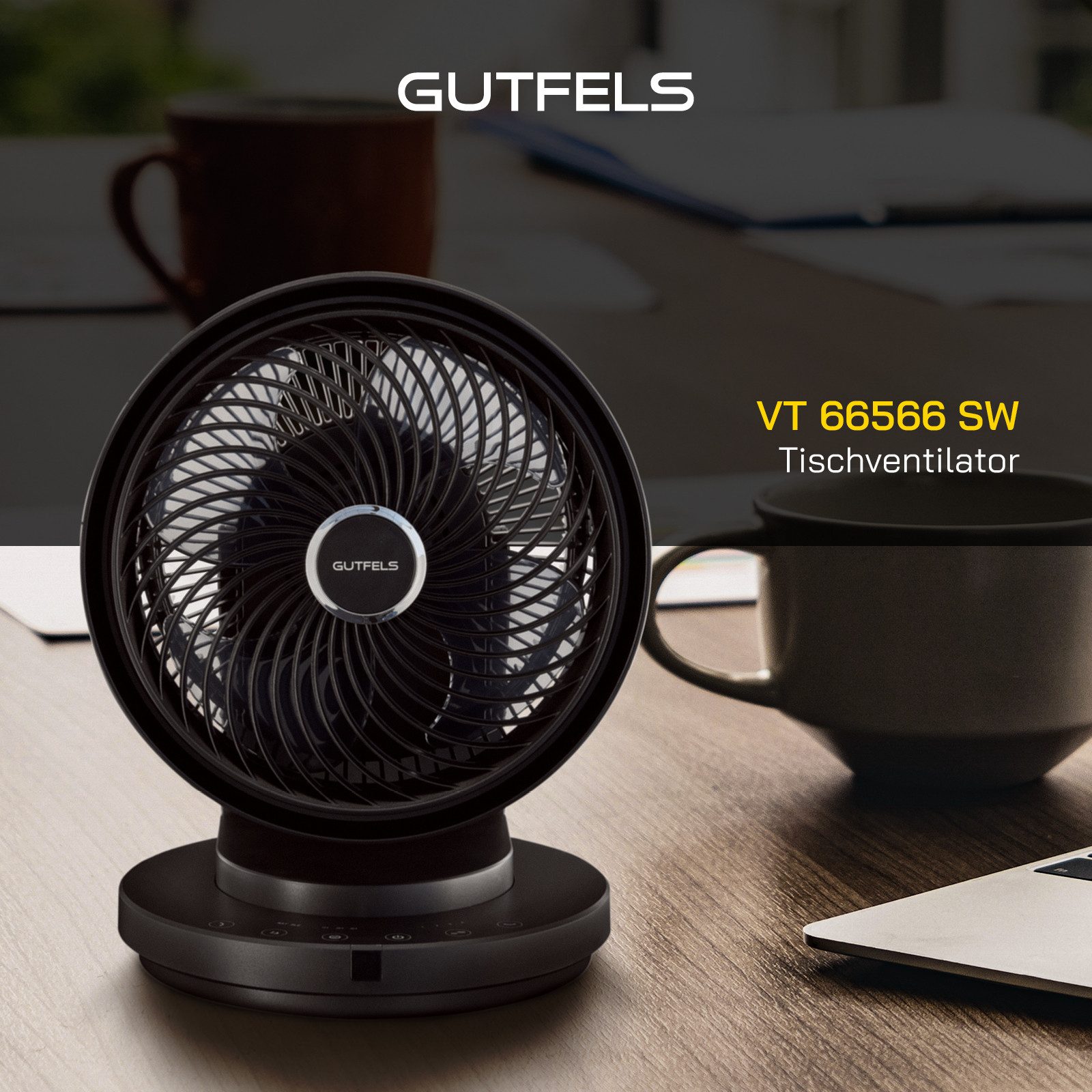 Gutfels Tafelventilator VT 66566 sw LED key touch control & afstandsbediening, 7 uur timer, 60 W vermogen