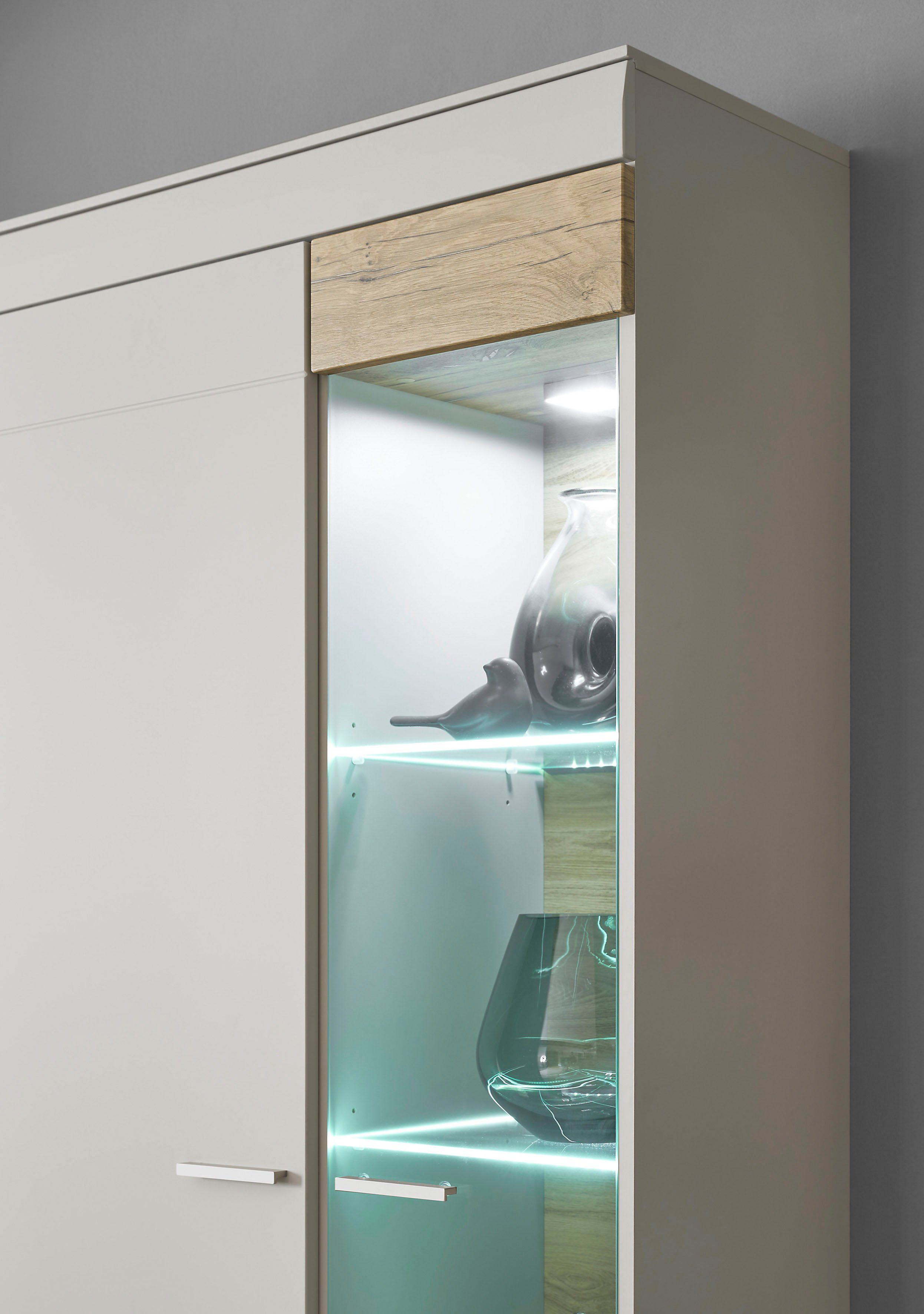 INOSIGN Vitrinekast SCARA zonder verlichting met applicatie tineiken decor, breedte 90 cm, met soft-closefunctie