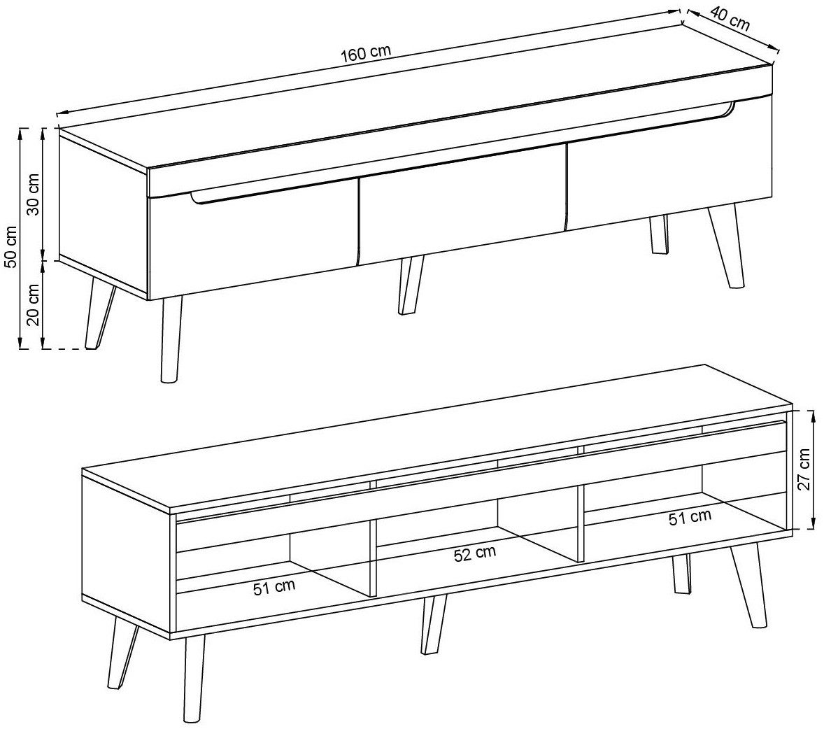 INOSIGN Tv-meubel Torge, TV-kast, TV-kommode, televisiekast, TV-bord afgeschuinde poten, drie kleuren, scandi design, 160 cm breed (1 stuk)