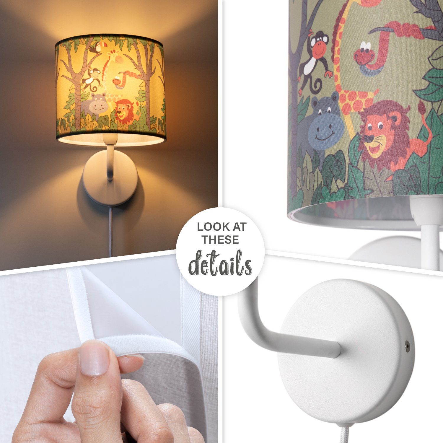 Paco Home Wandlamp Diamond 638 Lamp kinderkamer âˆ…18cm jungle dier-motief kabel 3m E14