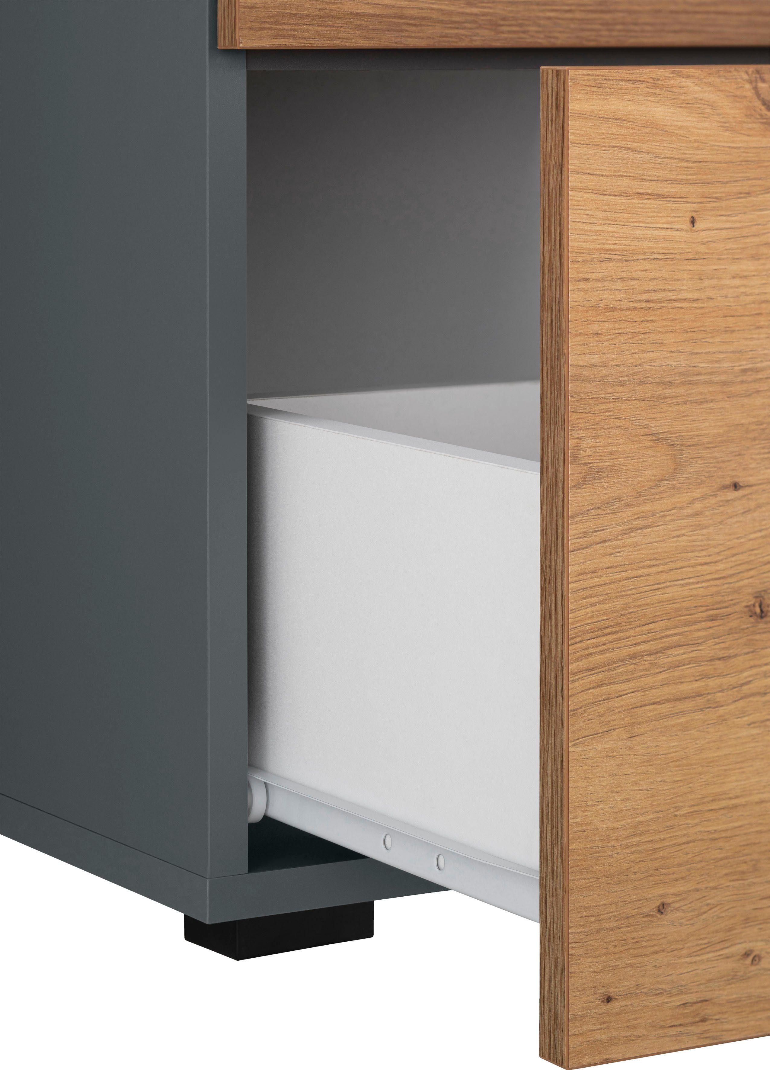 INOSIGN Wastafelonderkast Skara met klep en lade, zwarte grepen, breedte 80 cm, hoogte 55 cm