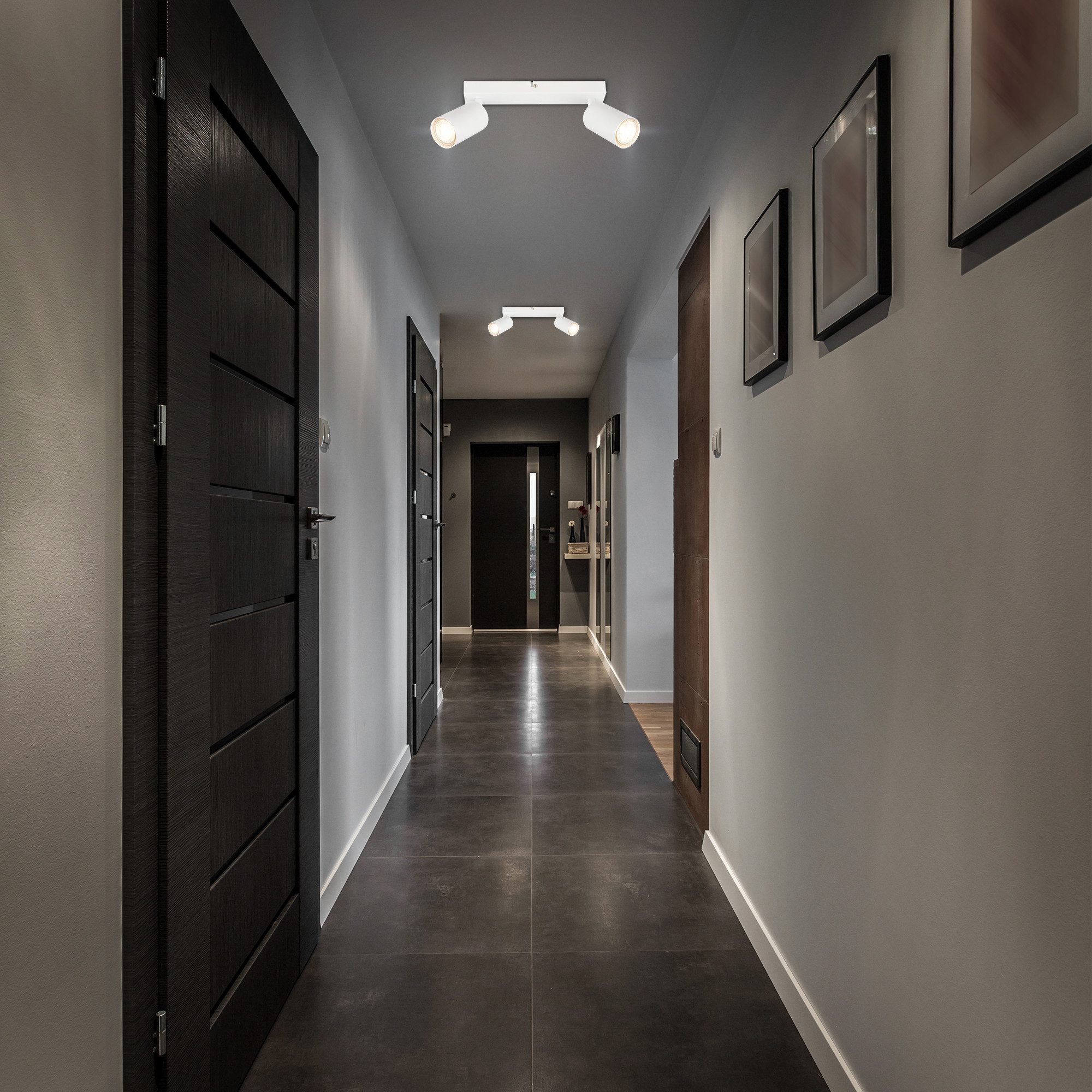 B.K.Licht Plafondspot BK_DS1630 EEK A LED plafondlamp, draaibaar, plafondspot Inclusief 2x GU10, 3000 K, 450Lm, 2W, 15,5 x 5,5 x 25,5 cm, wit (1 stuk)