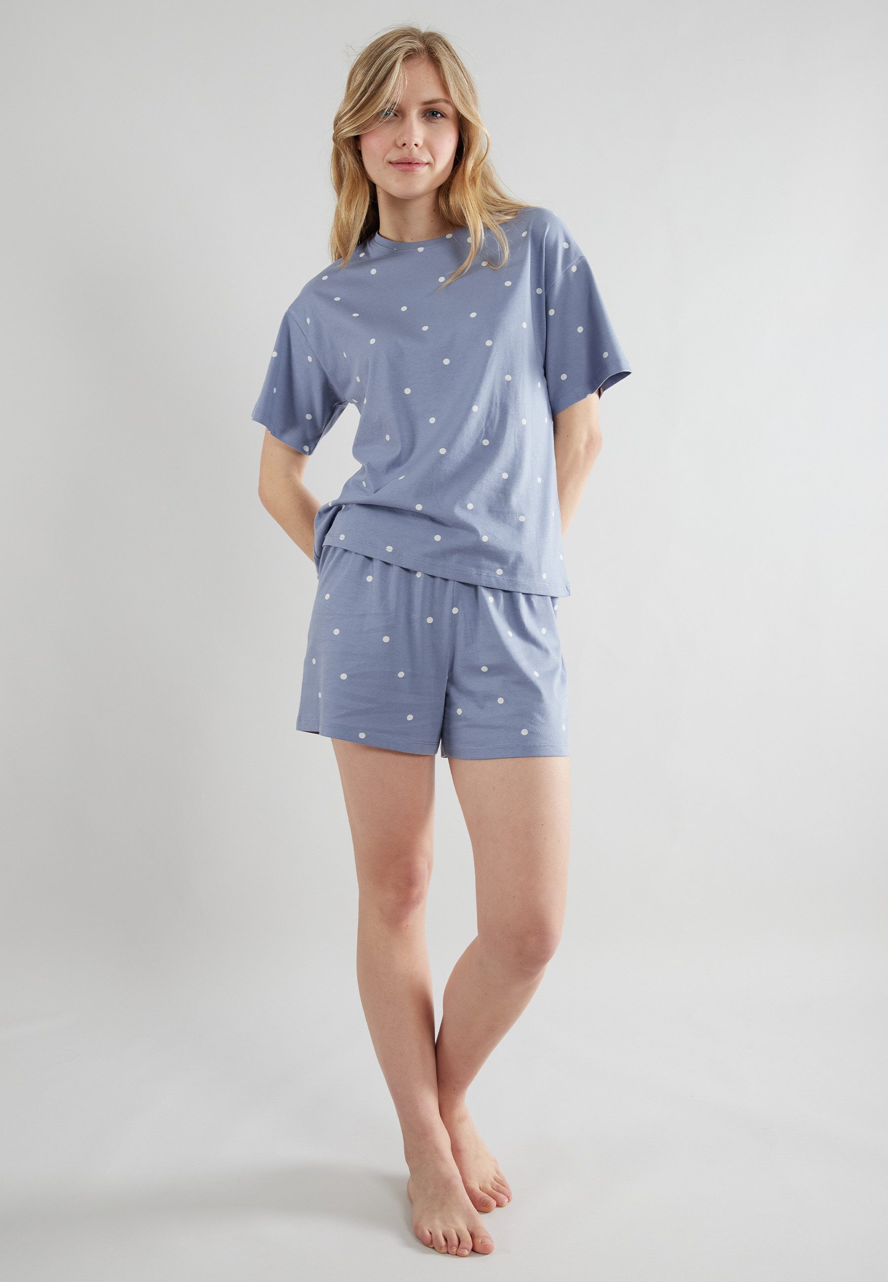 Tom Tailor Shortama Charlotte All-over gestippeld (2-delig) dames shortama's maat 38 blauw