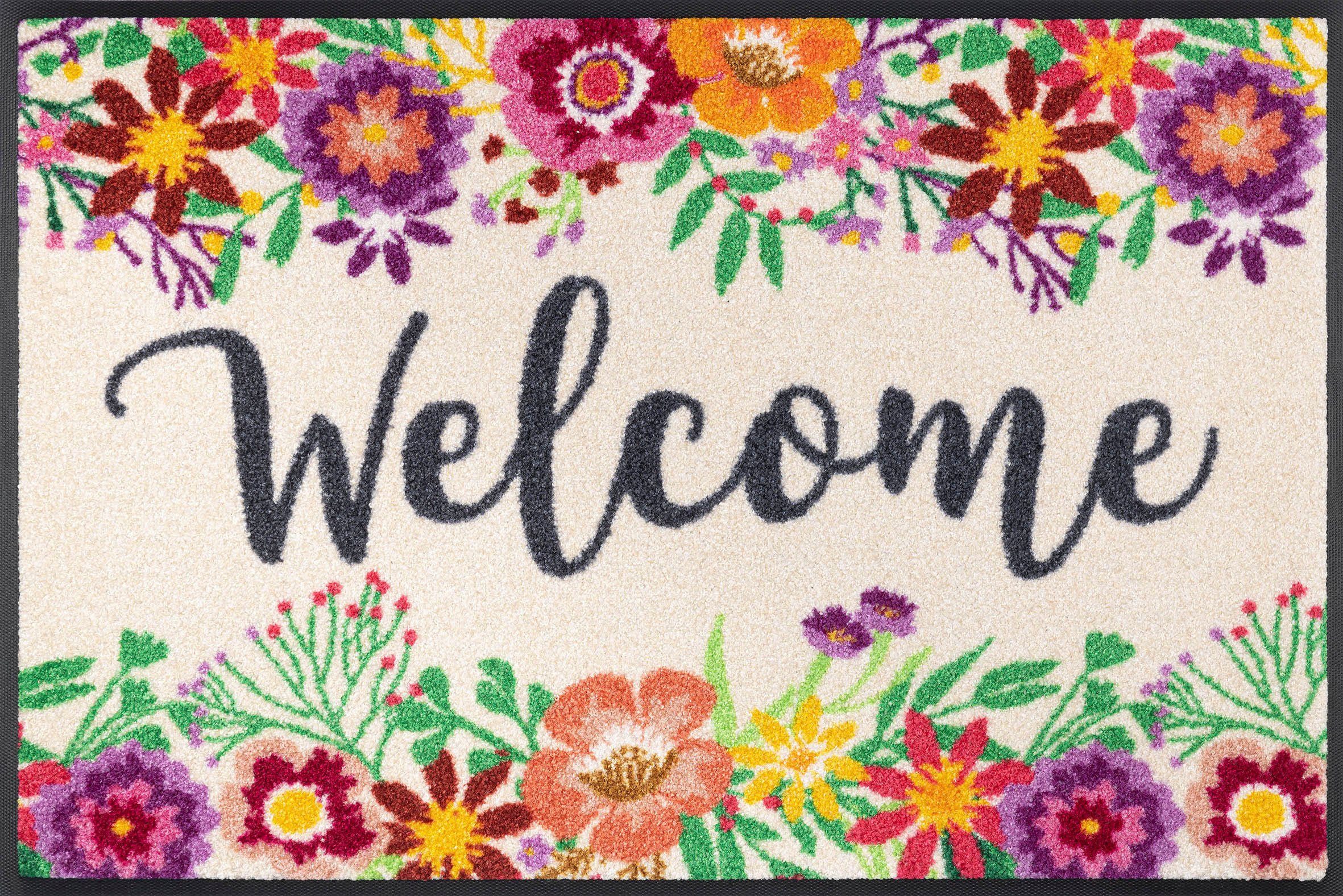 wash+dry by Kleen-Tex Mat Welcome Blooming Inloopmat, met quote, antislip, wasbaar