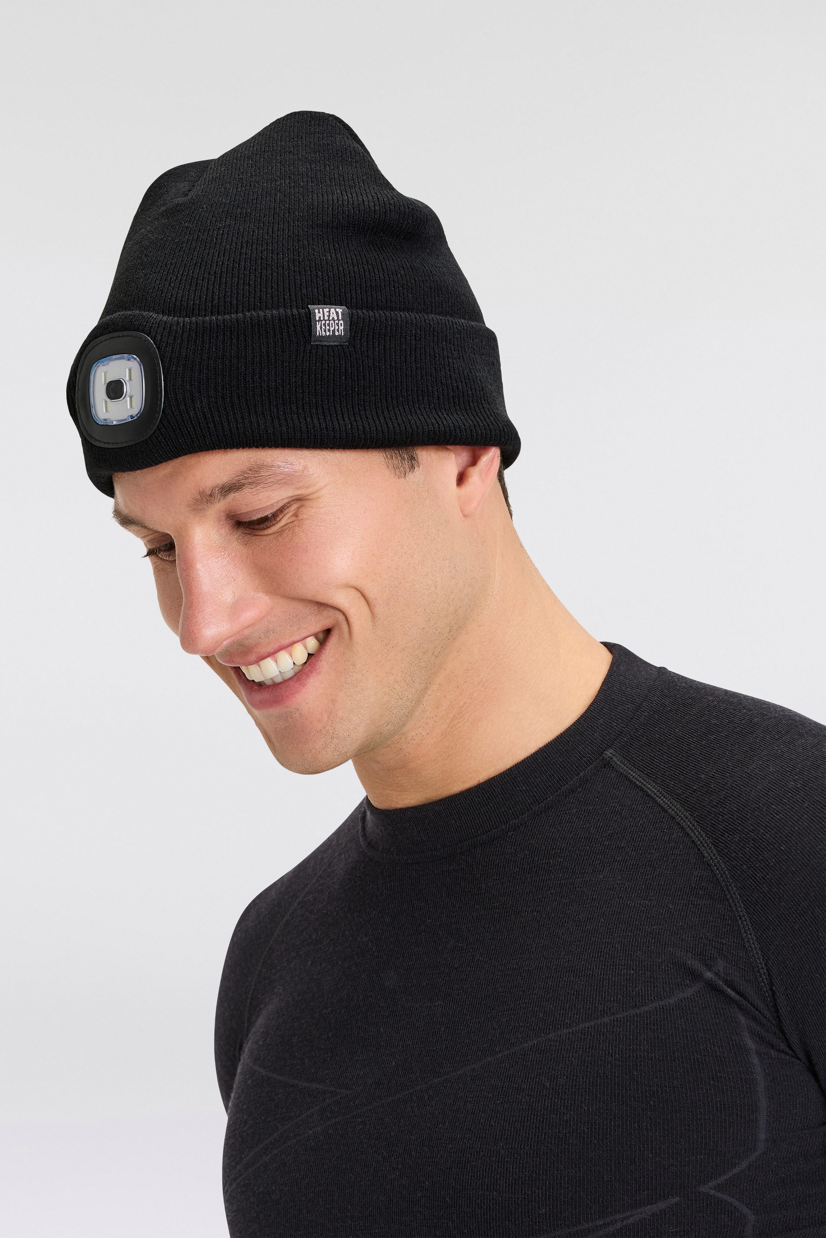HEAT keeper Gebreide muts MEN THERMAL BEANIE+LED LIGHT RECHARGE oplaadbare, afneembare led-lamp voor de donkere tijd van het jaar (2 stuks)