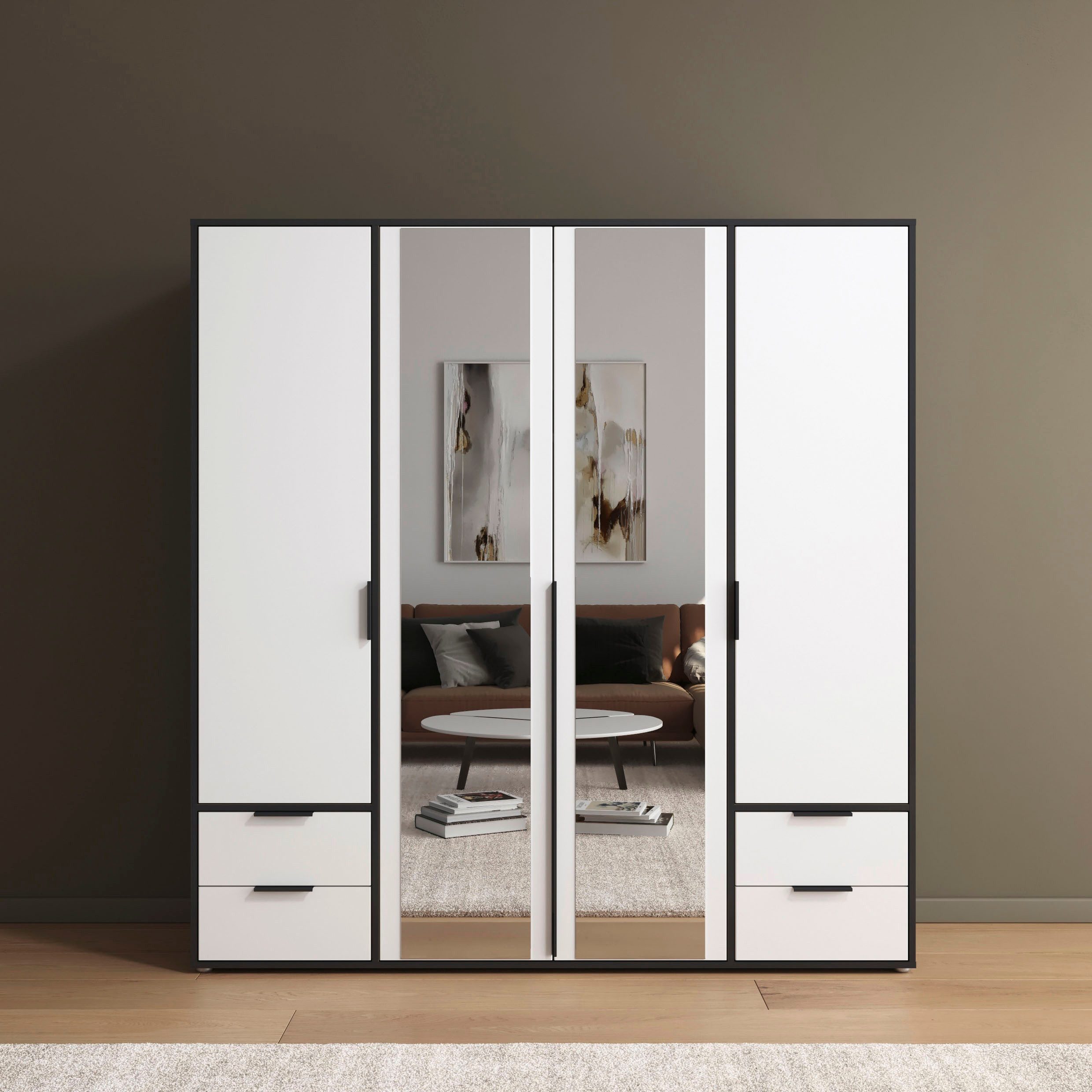 rauch Draaideurkast Kledingkast Kast Garderobe Wasmand NAGATA met Spiegel und schubladen sowie stangengriffen topseller made in germany