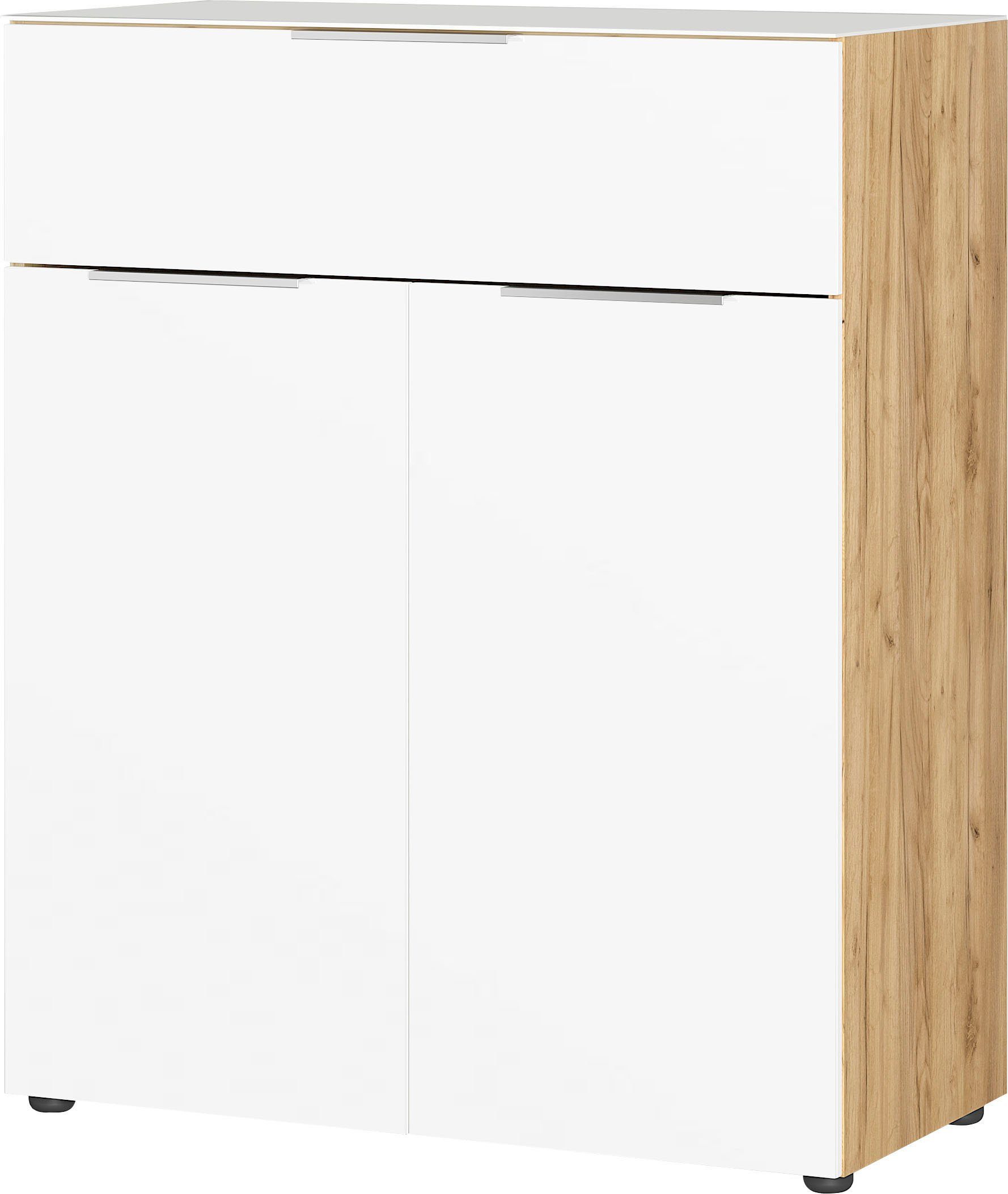 GERMANIA Kast met laden en deuren OAKLAND Breedte 83 cm , fronten en bovenblad met glas-inlay