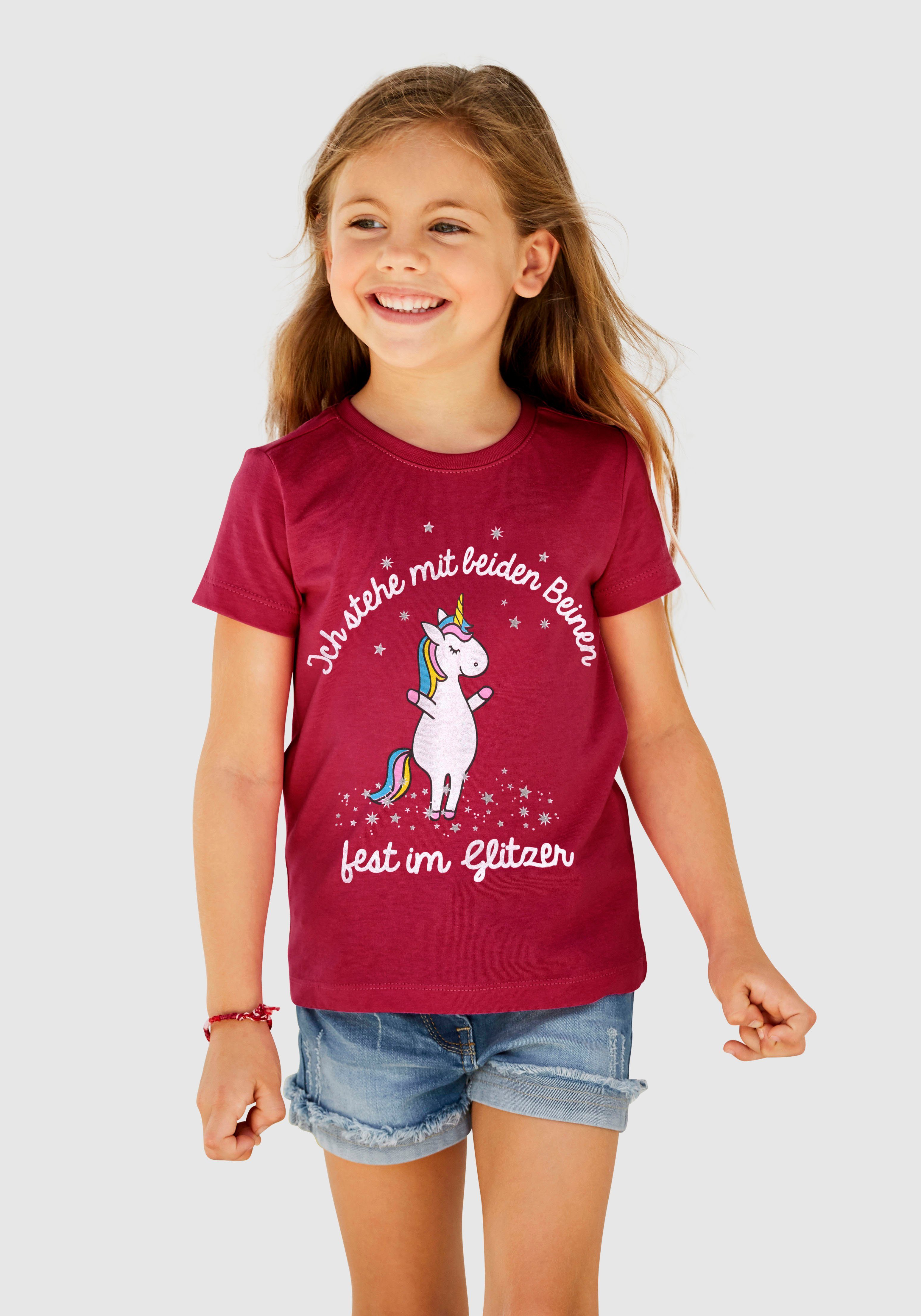 KIDSWORLD T-shirt Met eenhoorn-print en glinsterende effecten Korte mouwen, heuplange pasvorm,...