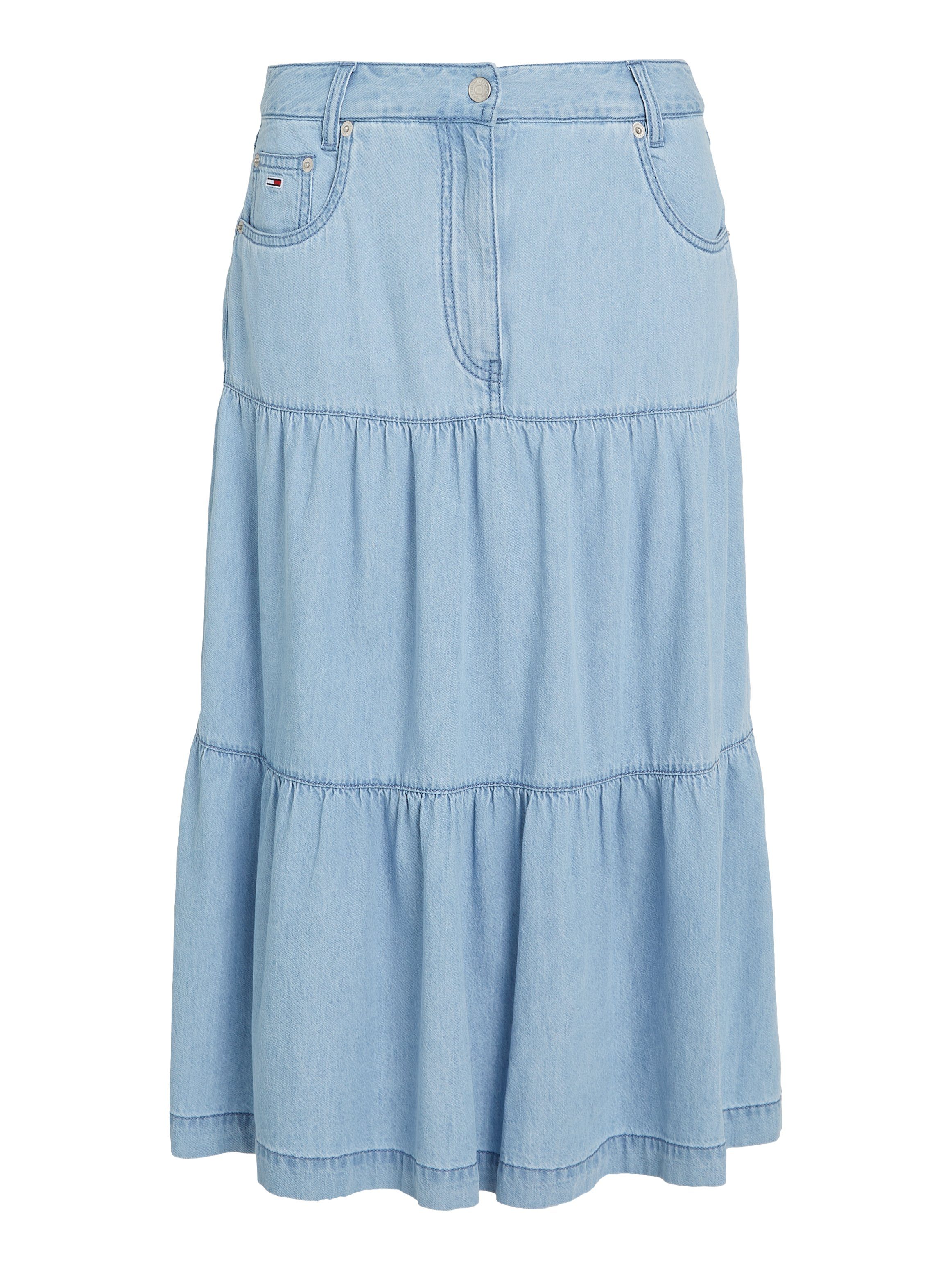 TOMMY JEANS rok TJW CHAMBRAY TIERED MIDI SKIRT