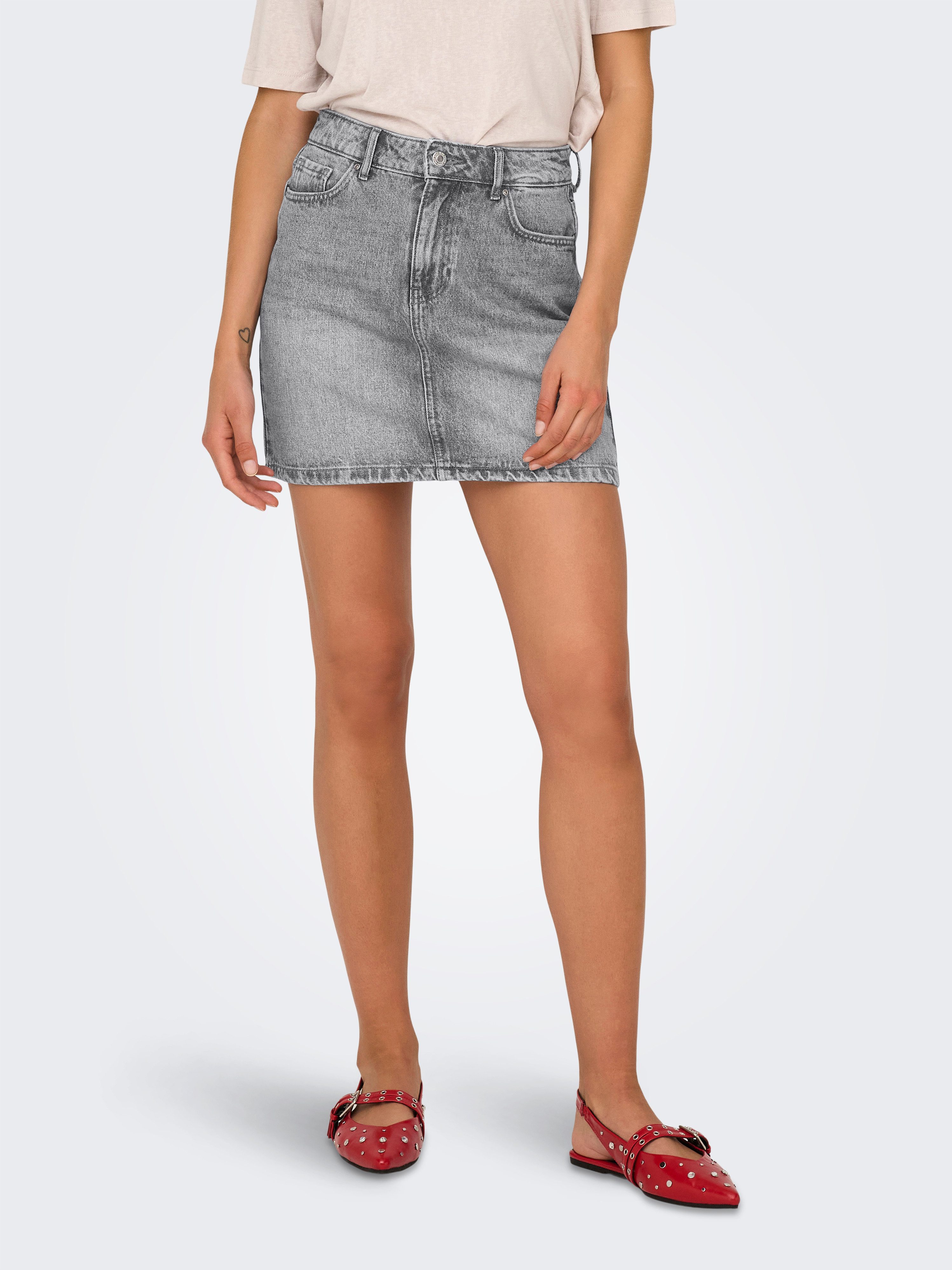 Only Jeans rok ONLSTELLA SHORT SKIRT DNM AZG NOOS dames spijkerrokken maat XS (34) grijs