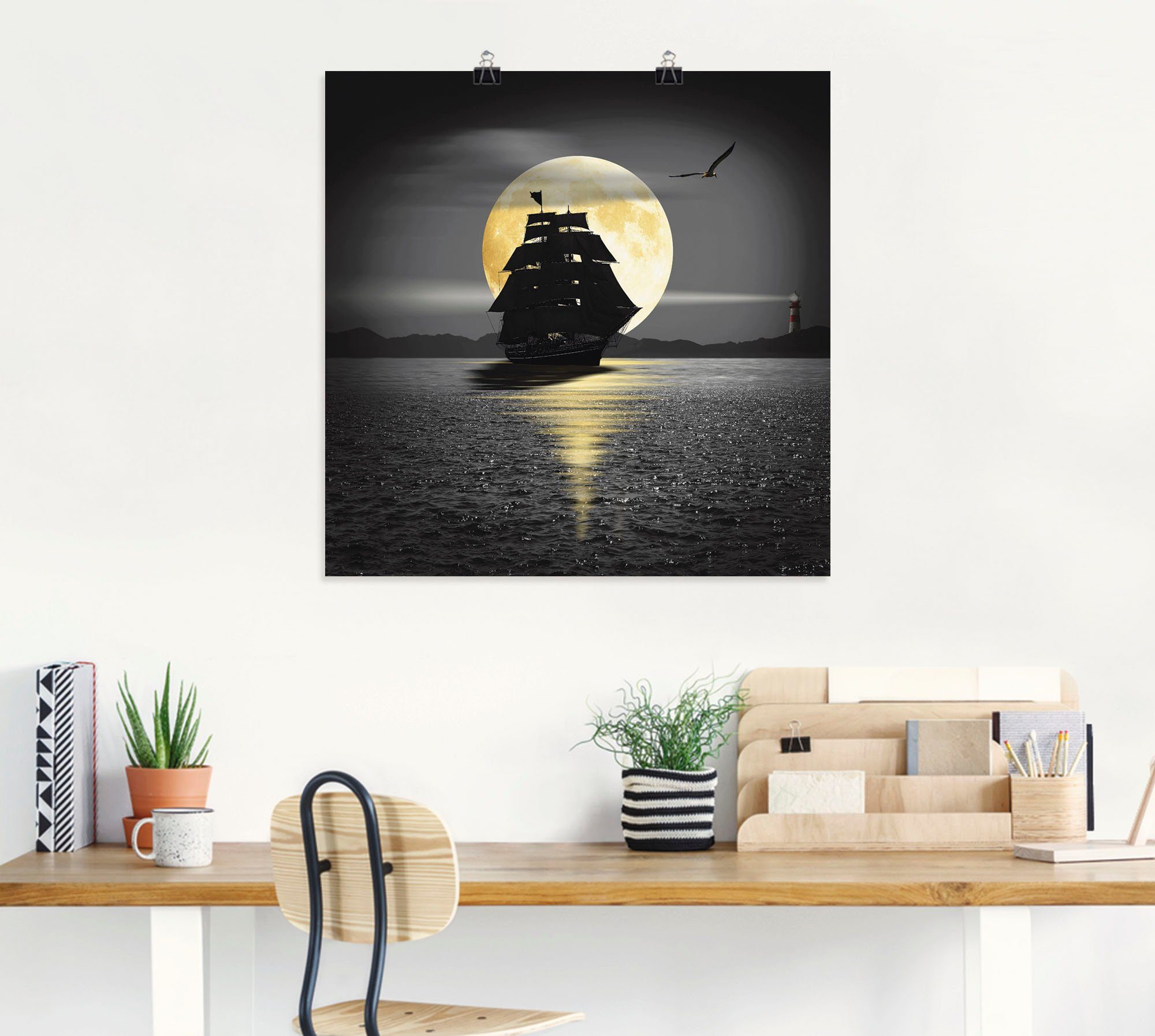 Artland Artprint Een boot met zwarte zeilen als artprint op linnen, poster, muursticker in verschillende maten