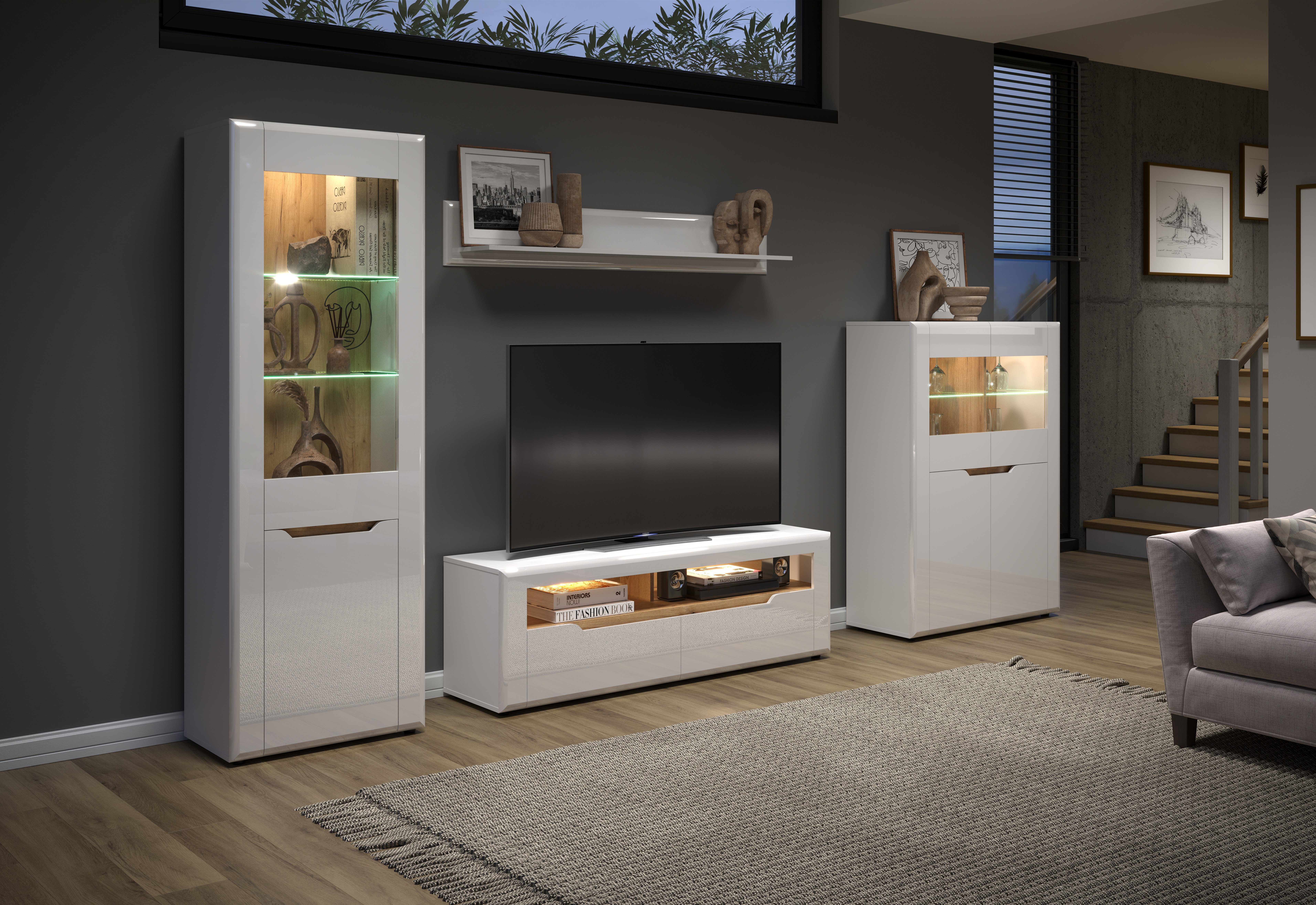 INOSIGN Wandmeubel Graz Afm. gemonteerd (B/D/H in cm): 341x40x192 - hoogglansfronten (complete set, 4-delig)