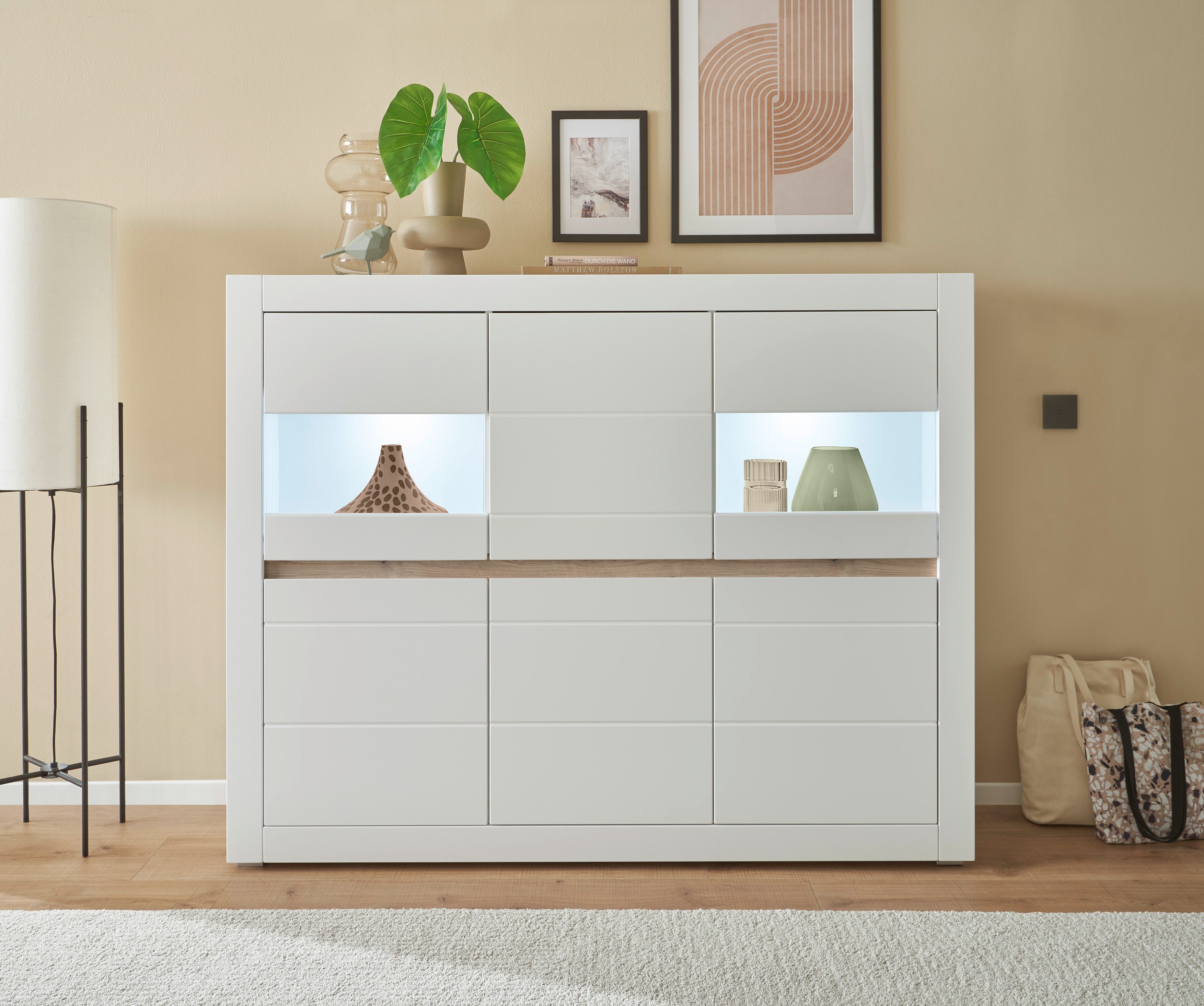 INOSIGN Highboard Chester, moderne ladekast, Kast met opbergruimte, Sideboard in Mat Wit (1 stuk)