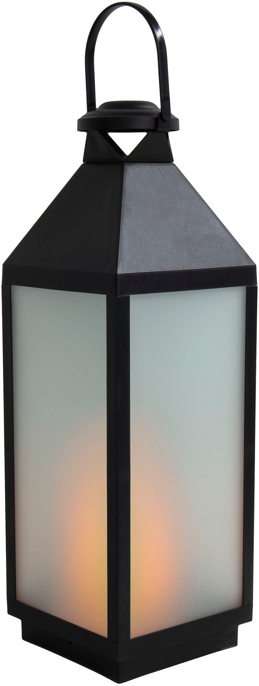 näve Decoratieve ledverlichting DORIS Lantaarn, vierkant, vlam effect, timerfunctie, zwart, mat glas (1 stuk)