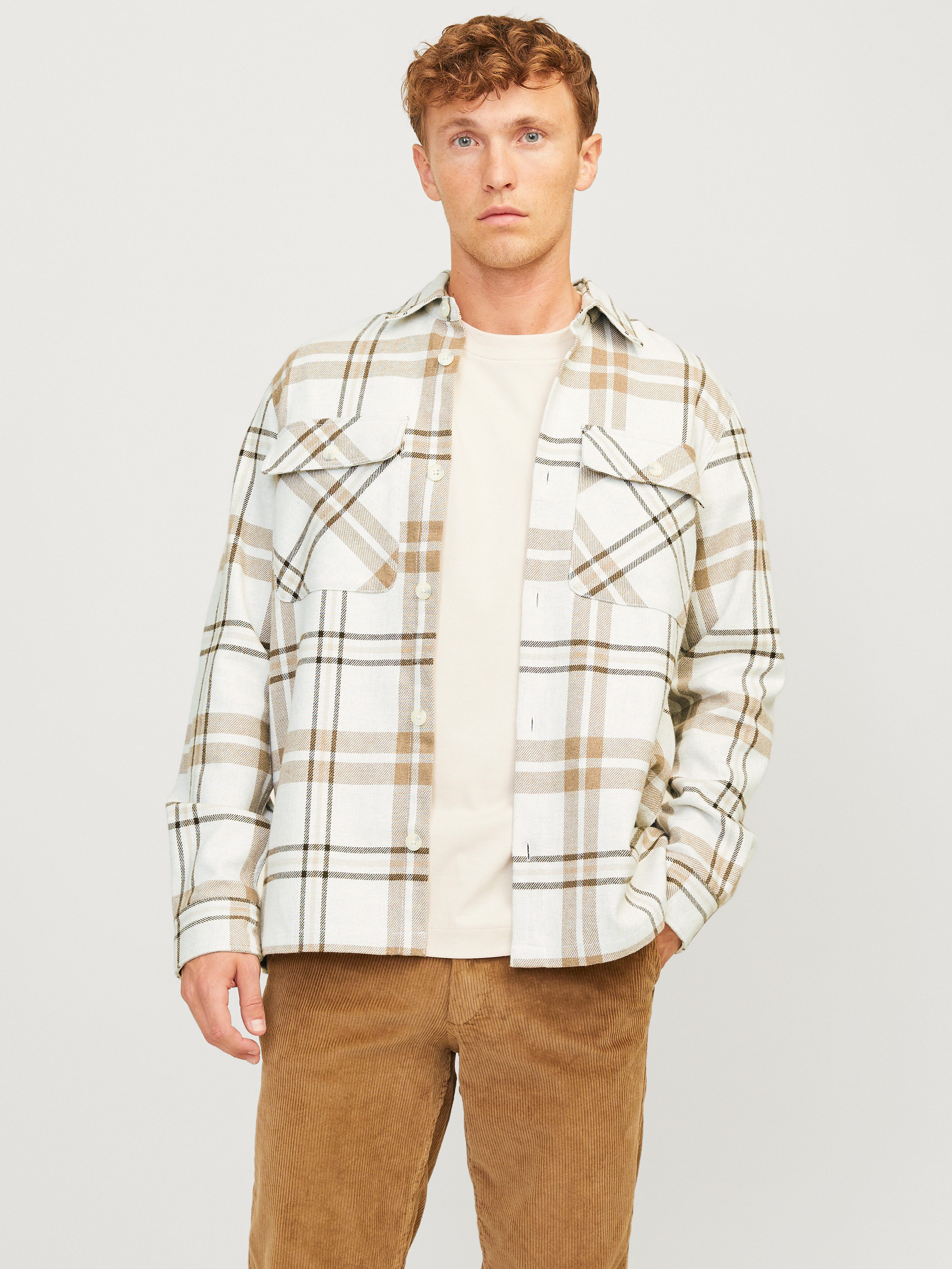 Jack & Jones Overhemd met lange mouwen JPRRAYMOND MELANGE CHECK LS OVERSHIRT SN heren lange mouwen maat M wit